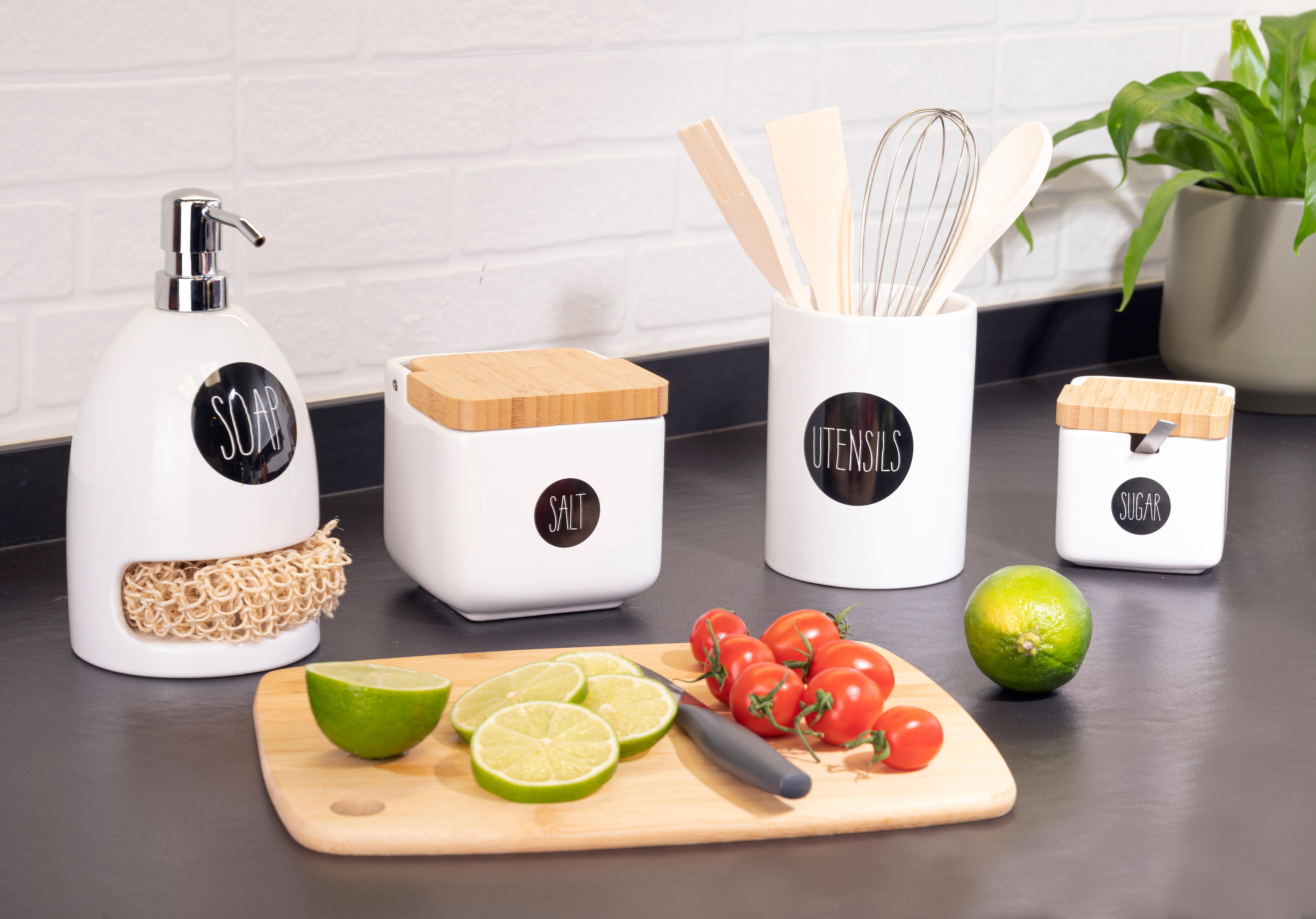 Portautensilios de cocina Minimal Versa blanco (utensilios incluidos) - 3