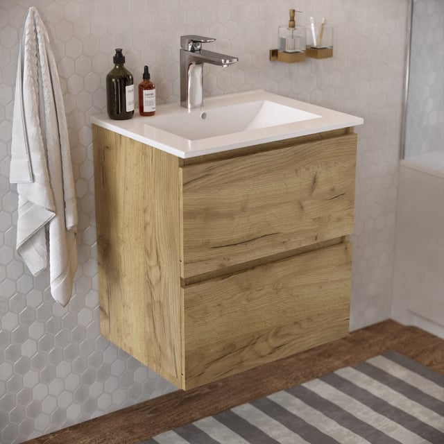 Meuble simple vasque, 2t l.60 x H.68 x P.47 cm, chêne, Mystic