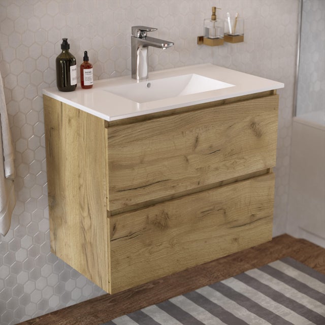 Meuble vasque 2t l.80 x H.67.5 x P.47cm chêne Mystic