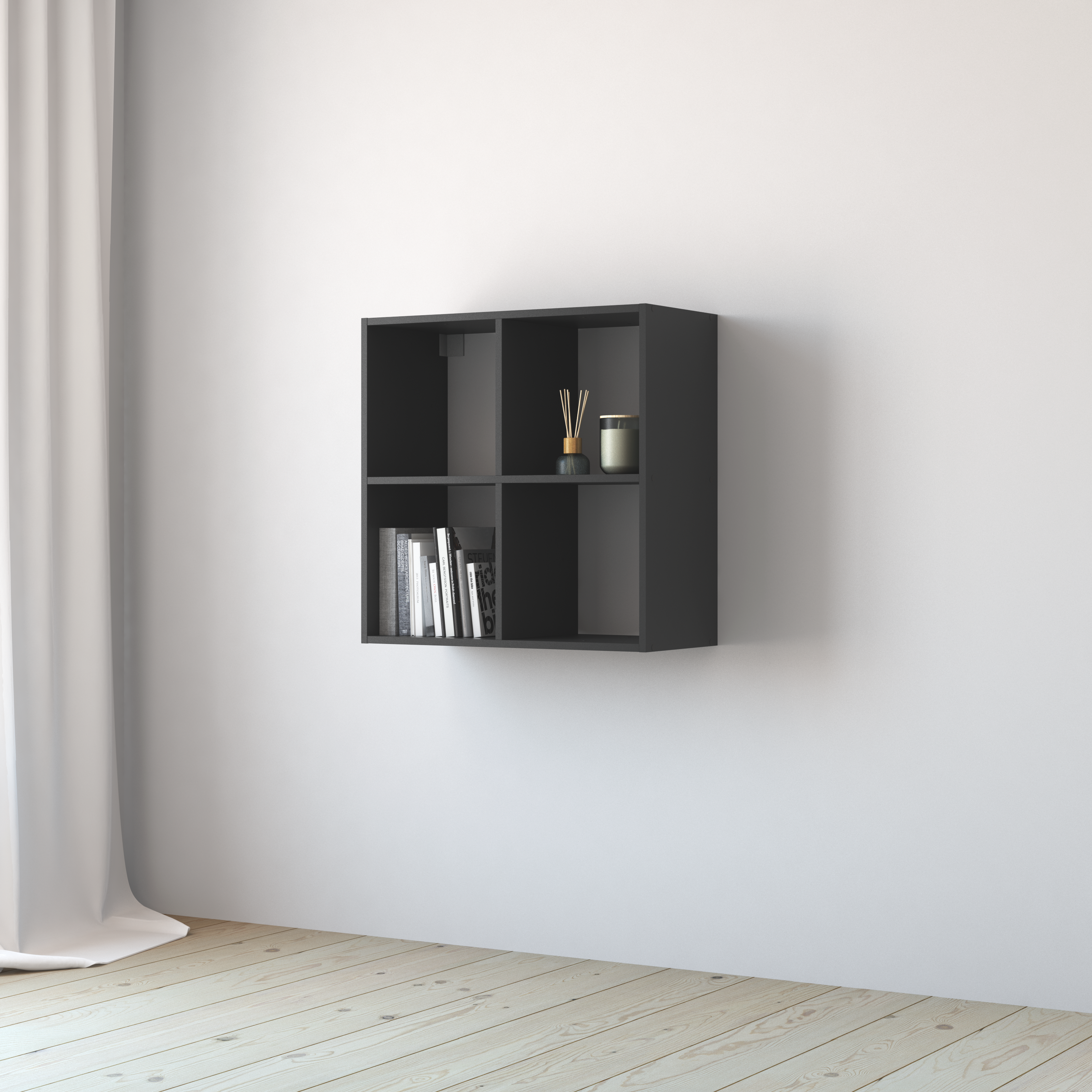 Estante de parede 4 quadrados preto 70,4 x 31,7 x 70,5 cm Spaceo Kub - 9