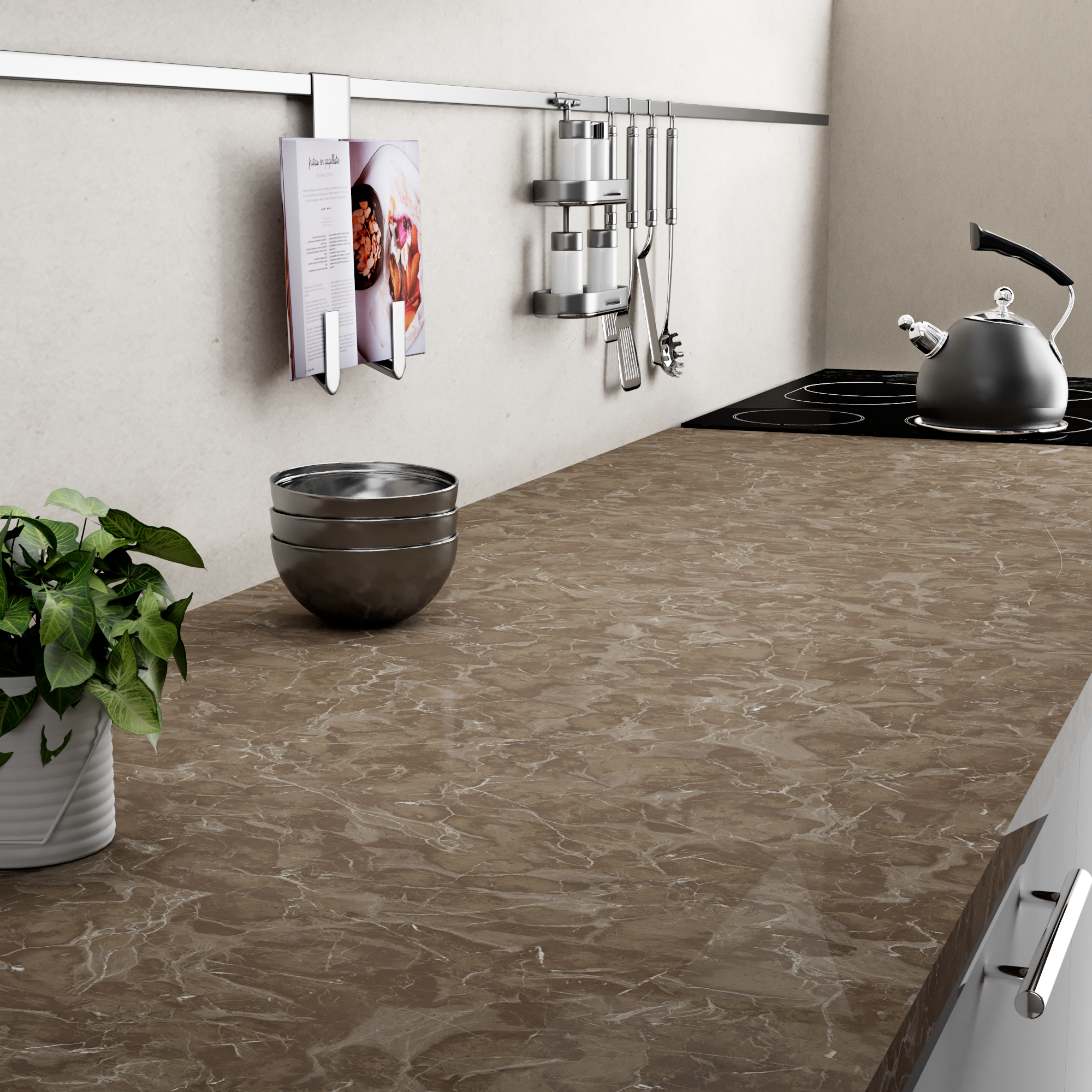 Tampo de bancada imitação pedra 360X62X3.8CM MÁRMORE CASTANHO BRILHO - 9