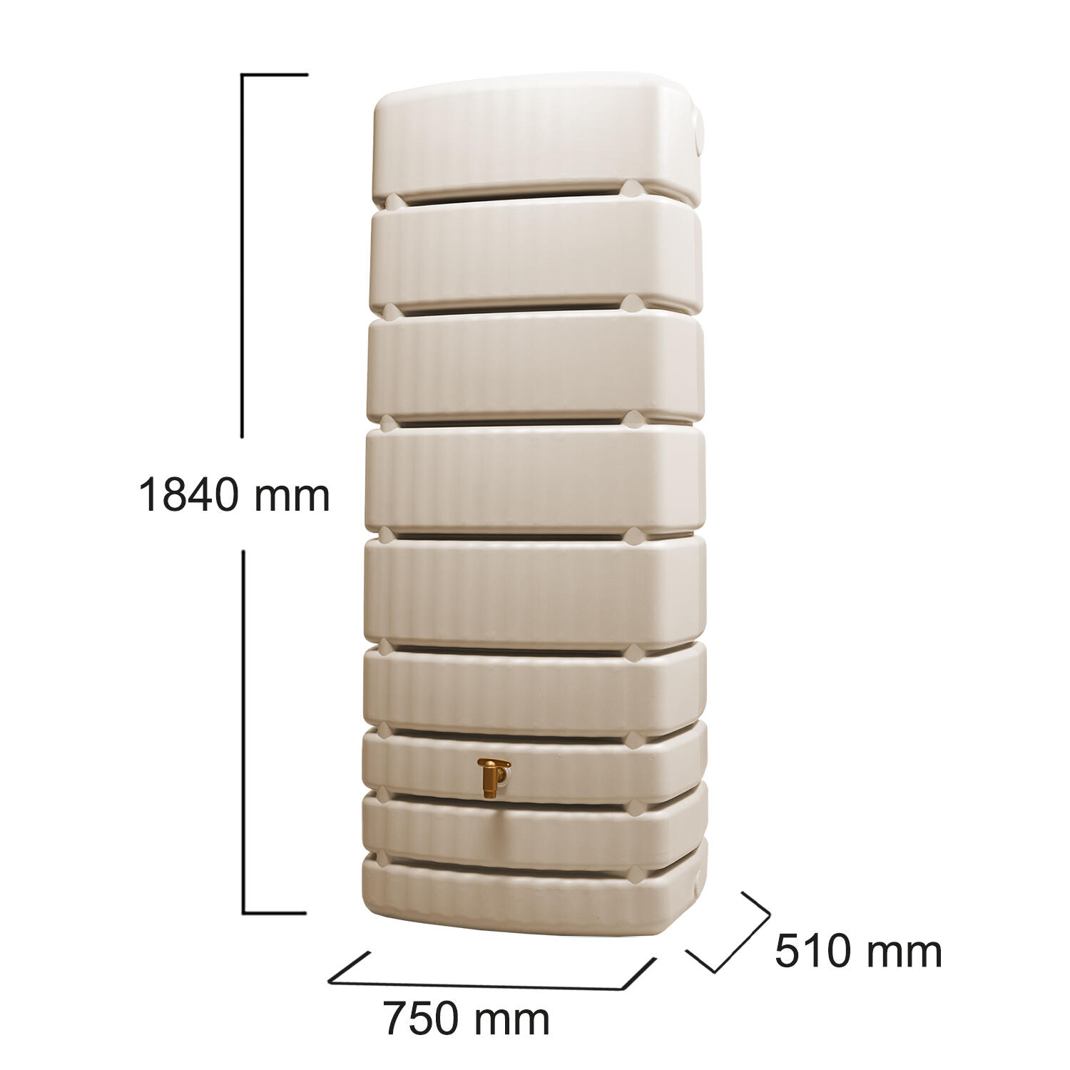 Récupérateur d'eau mural rectangulaire Slim sable 500L + robinet GARANTIA - 5