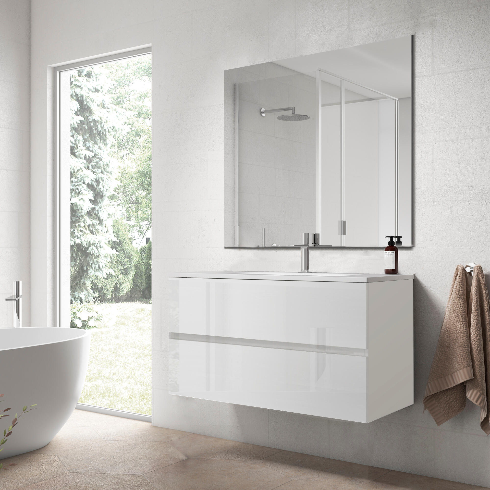 Mueble de baño con lavabo y espejo zoe blanco 100 cm