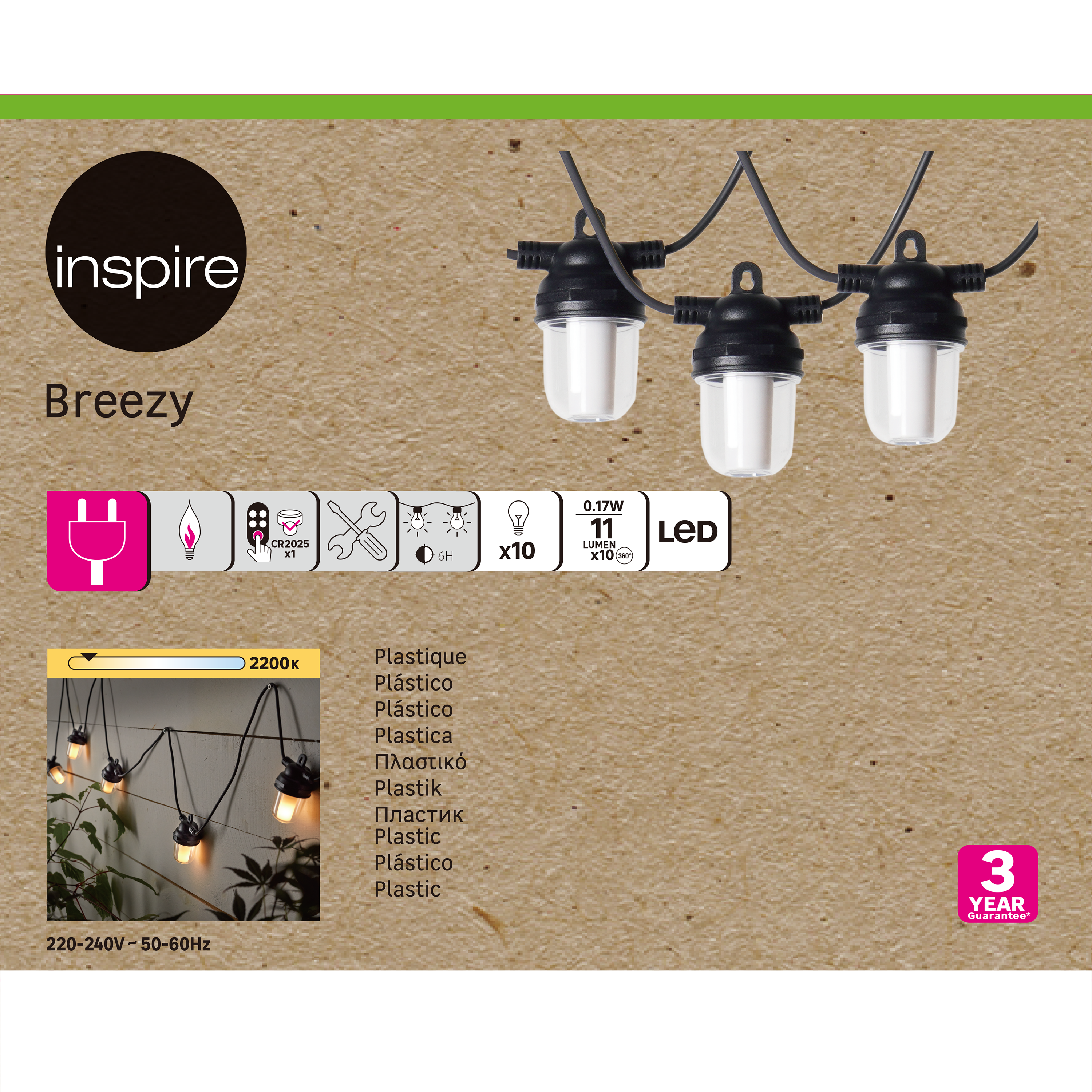 Guirlande extérieure 10 ampoules LED lumière chaude 300 Lumens Breezy INSPIRE - 3