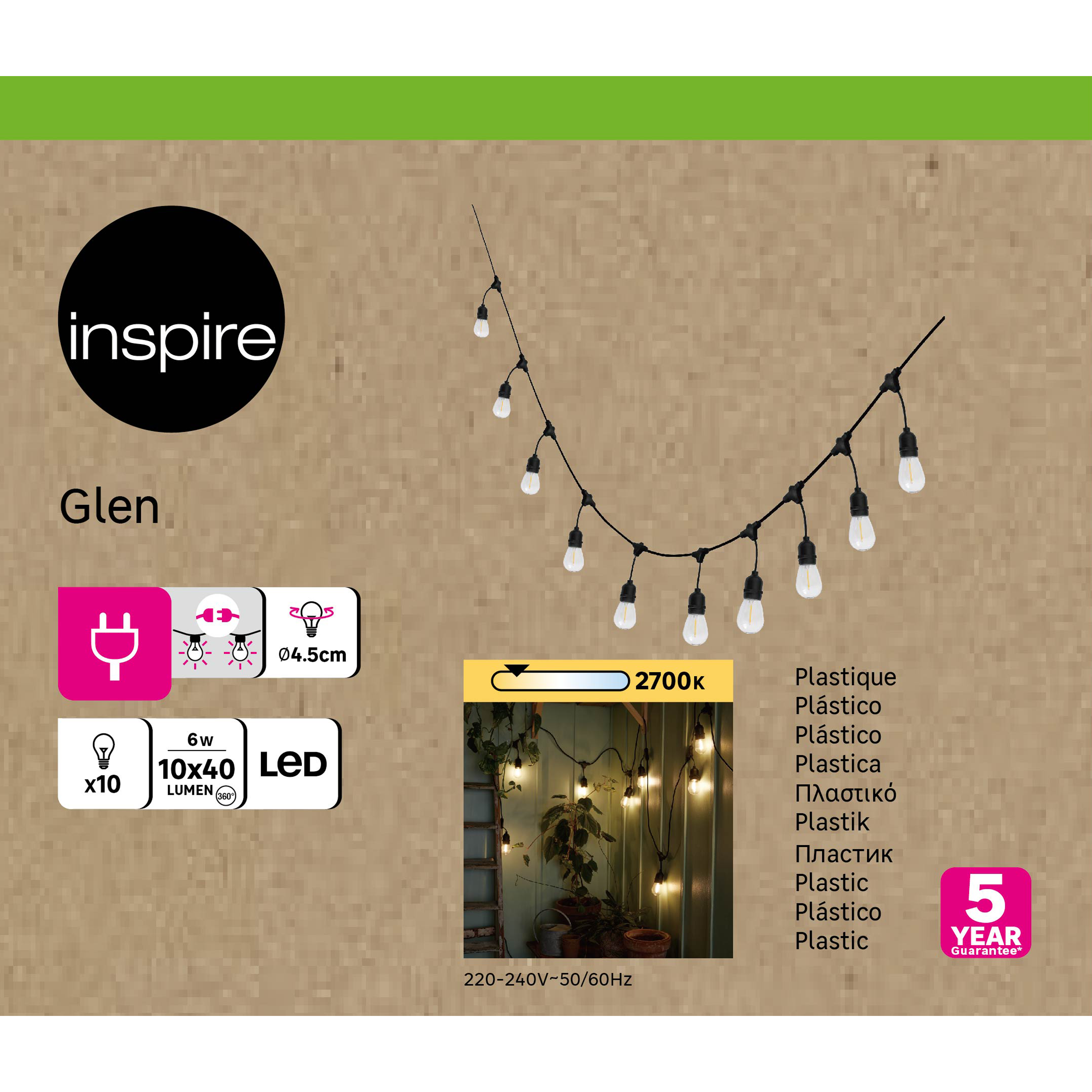 Grinalda exterior Glen 2700lm 7.6m 10 luzes preto Inspire - 9