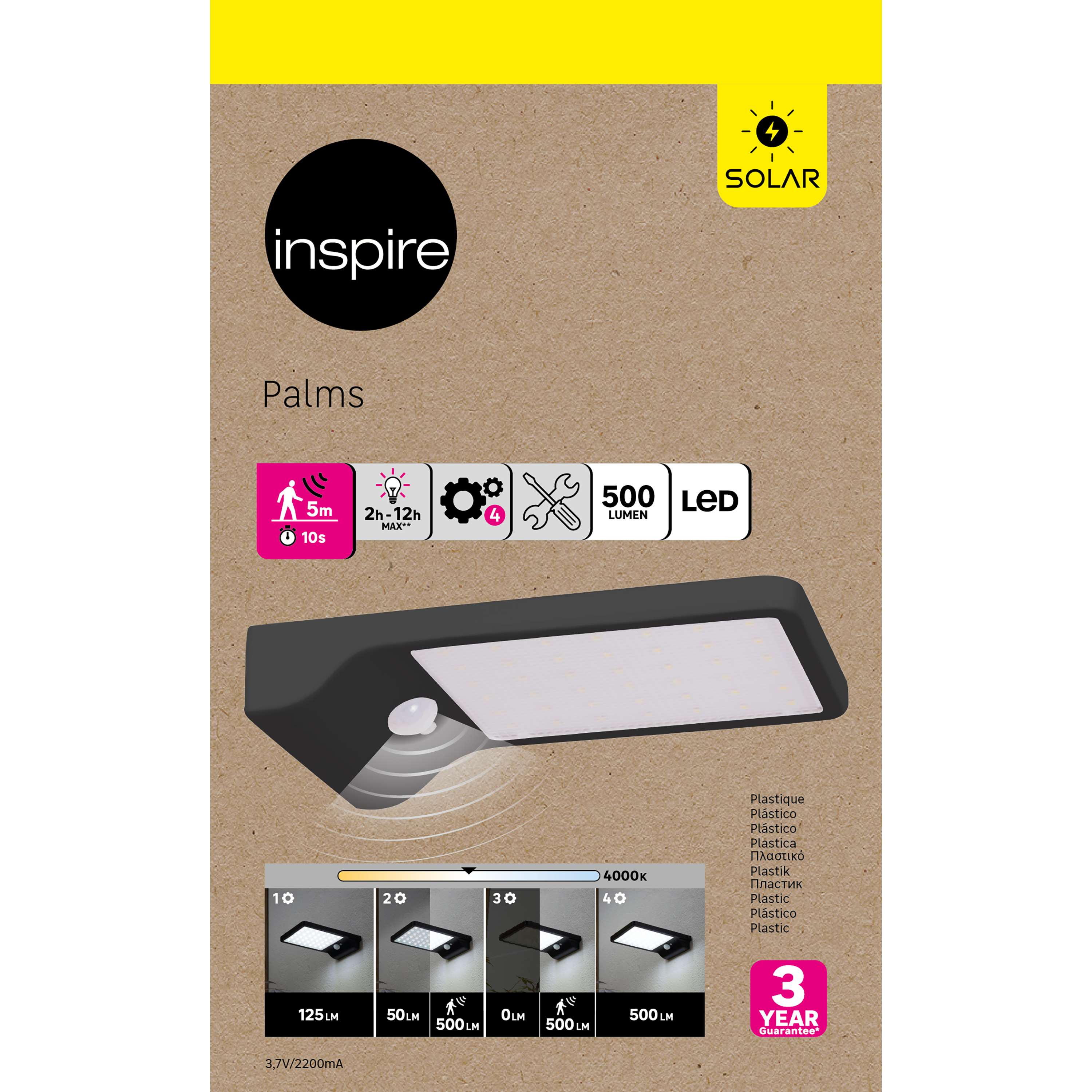 Candeeiro de parede solar exterior Palms led 500lm ip44 preto Inspire - 9