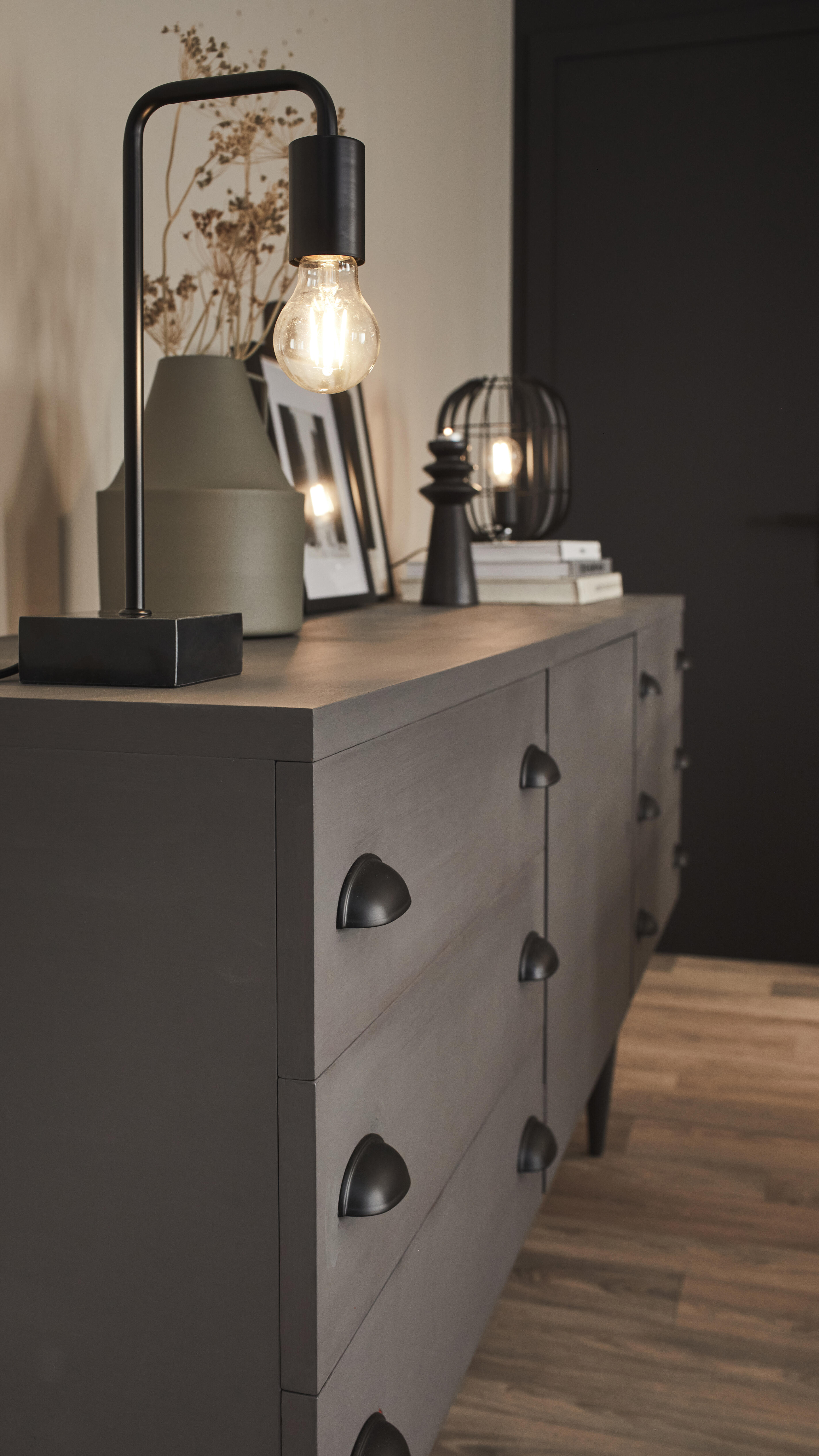 4 poignées de meuble Cup, acier noir verni, entraxe 64 mm - 5
