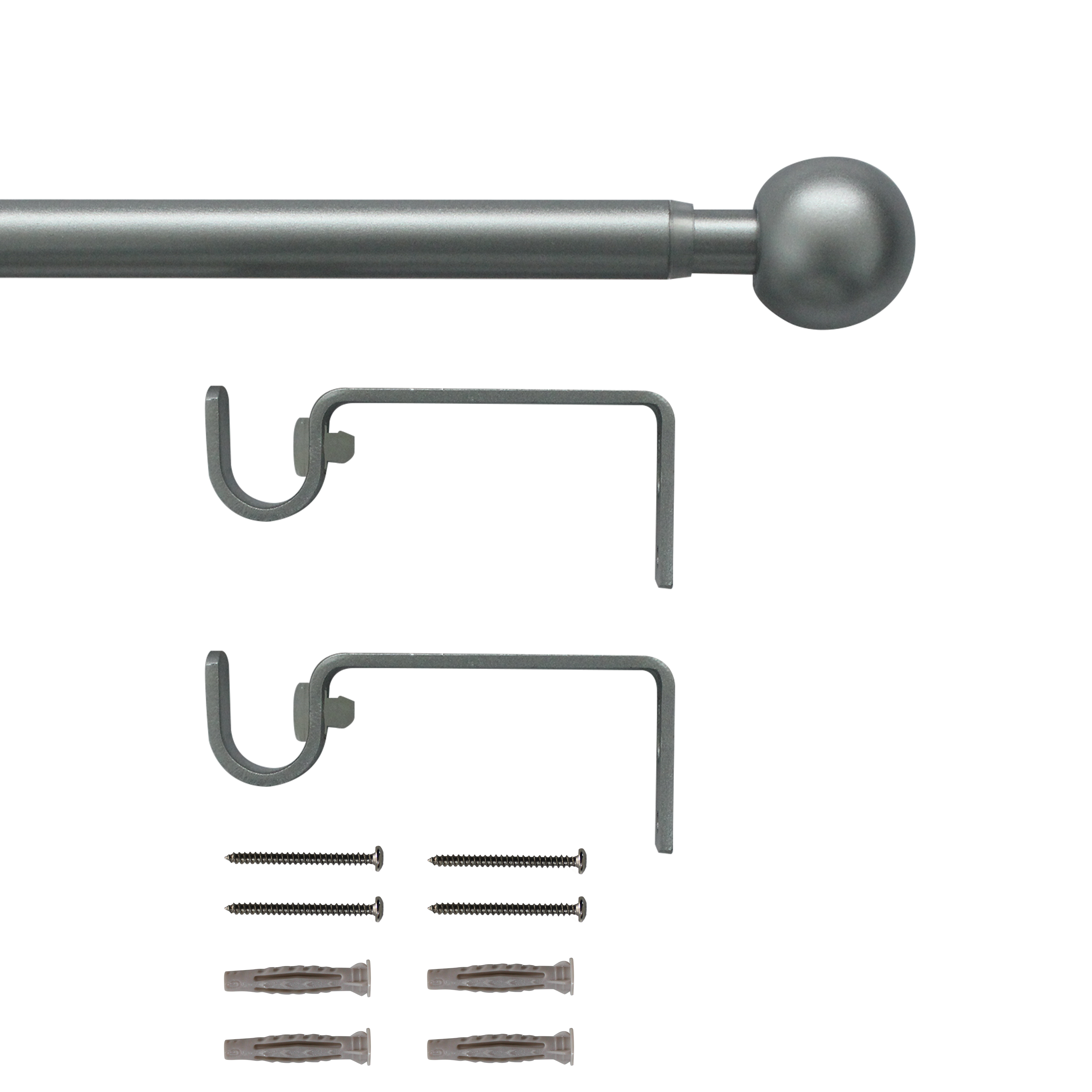 Kit 1 barra para cortina acero plata mate a pared Ball INSPIRE diámetro 13 mm extensible 120-210 cm - 2