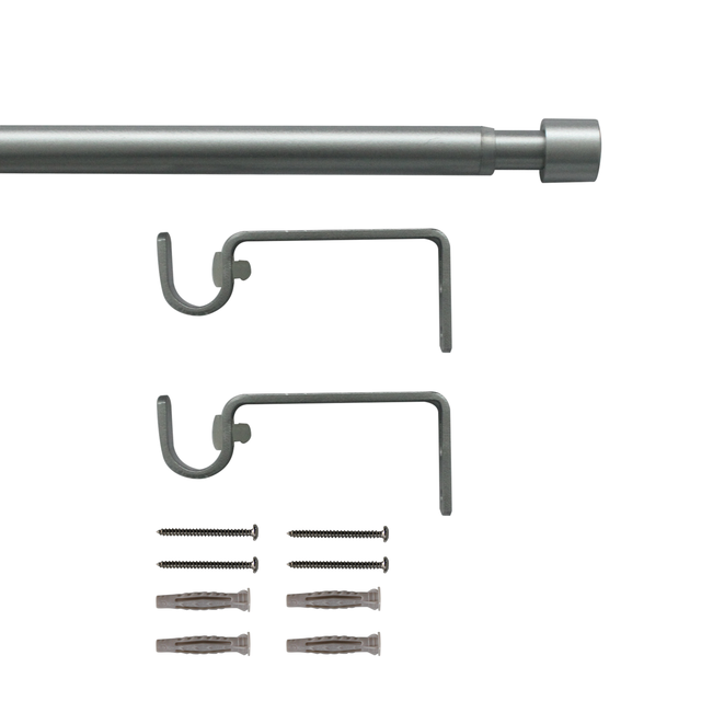 Kit bastone per tenda estensibile da 120 a 210 cm Tappo in acciaio verniciato grigio argento opaco Ø 16 mm INSPIRE