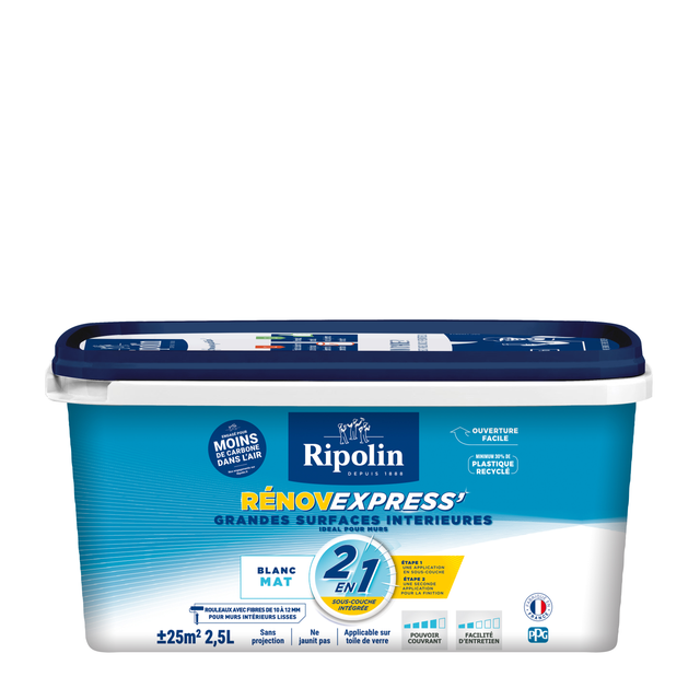 Peinture mur et plafond blanc mat RIPOLIN Renov express 2.5L
