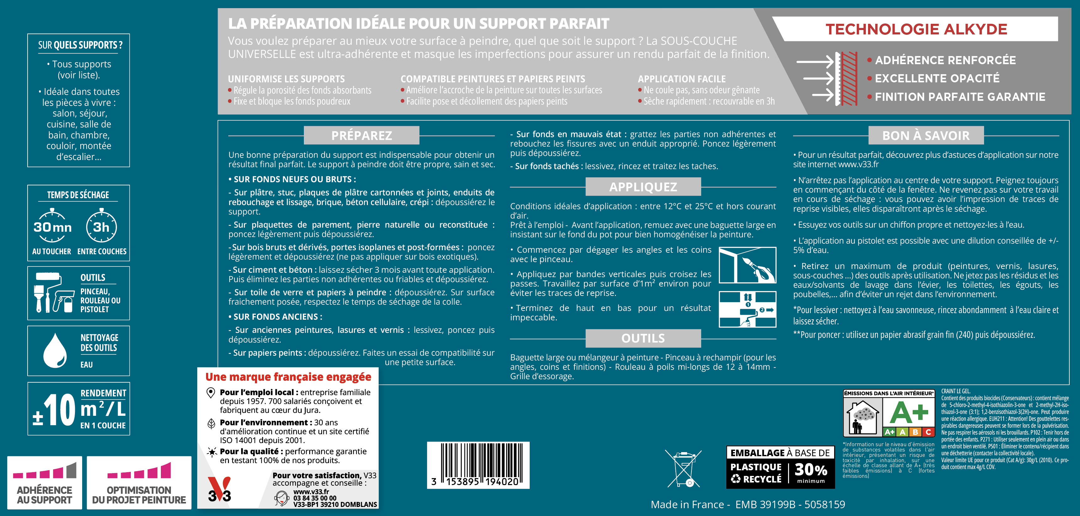 Sous-couche universelle V33 blanc 2.5 L - 3