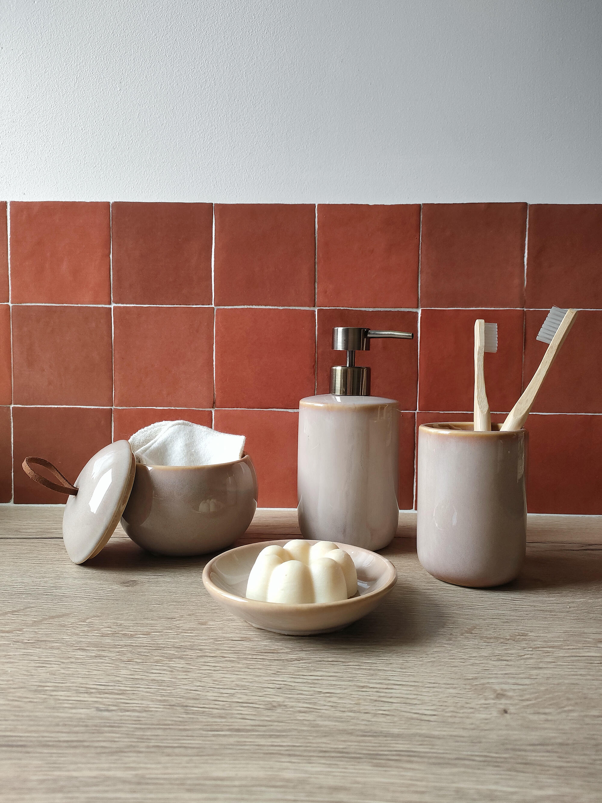 Boîte à coton céramique Marsa, beige AZAO - 3