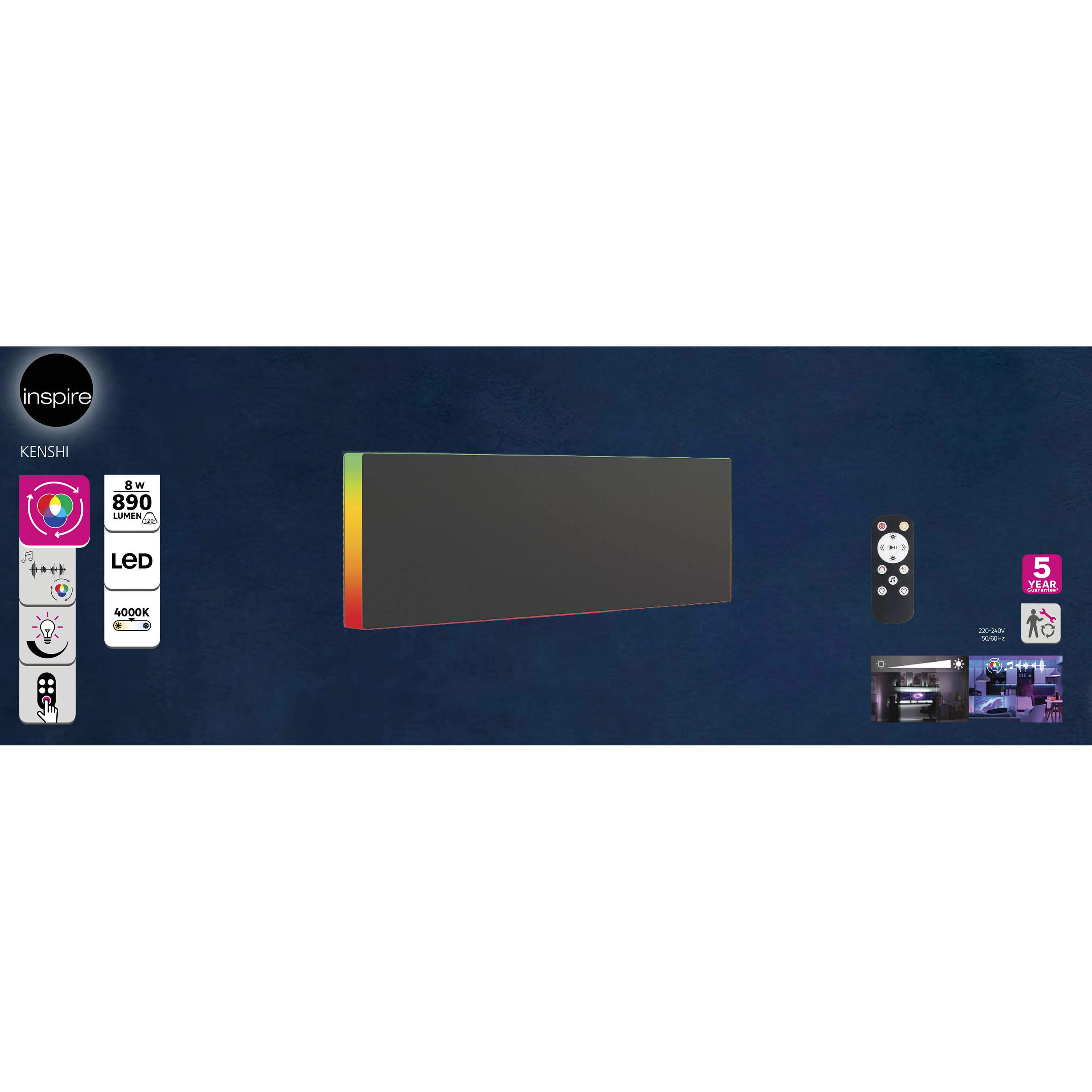 Applique LED Kenshi 27cm 890 lumens, noir INSPIRE - 7