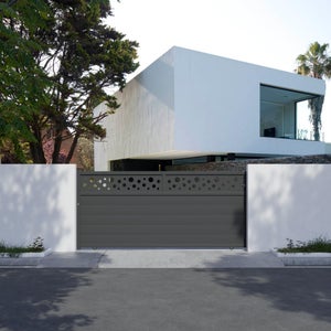 Portail coulissant aluminium Persi-02 gris, L.350 x H.159.8 cm