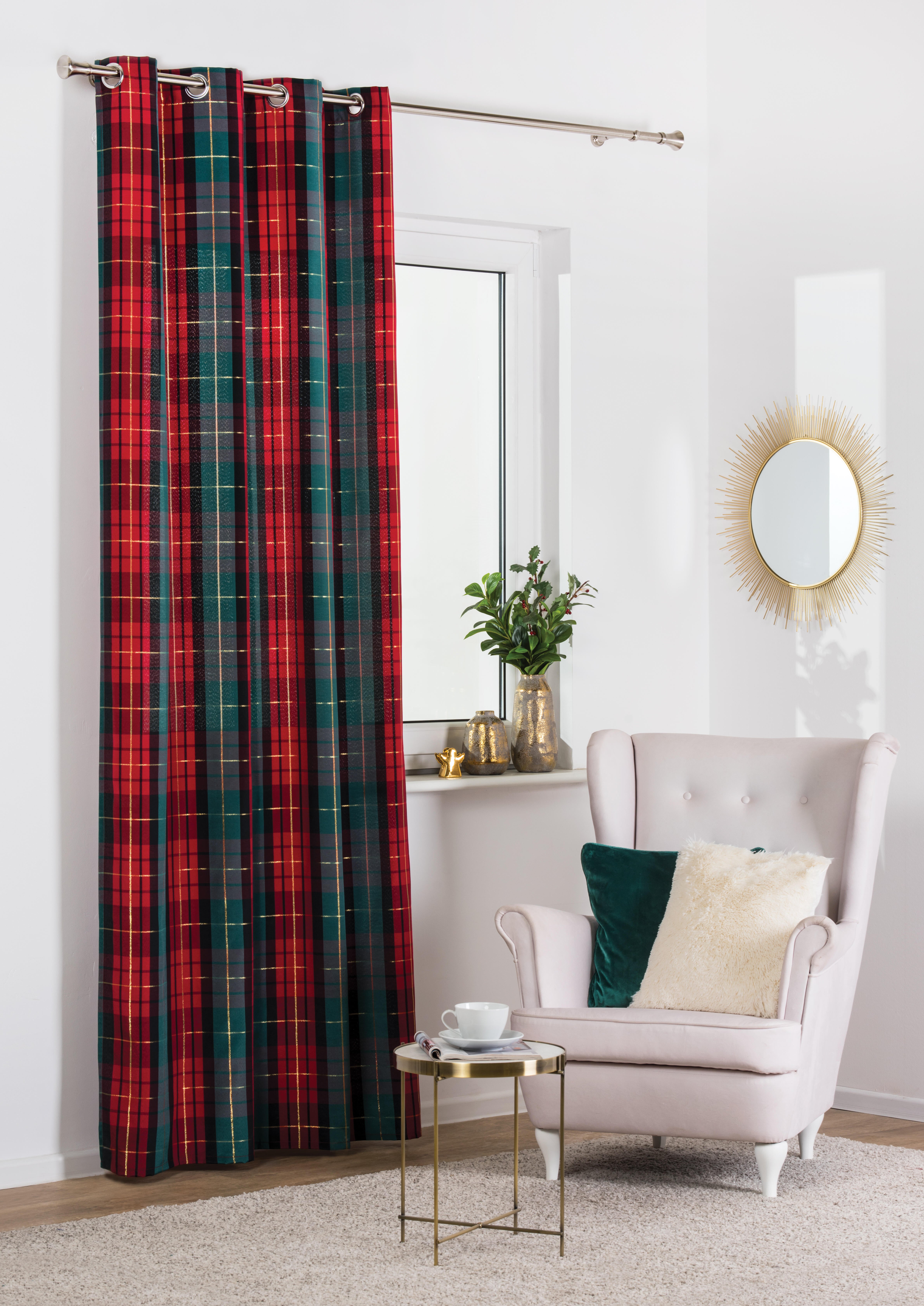 Zasłona świateczna Tartan Krata czerwono-zielona na przelotkach 140 x 260 cm - 2