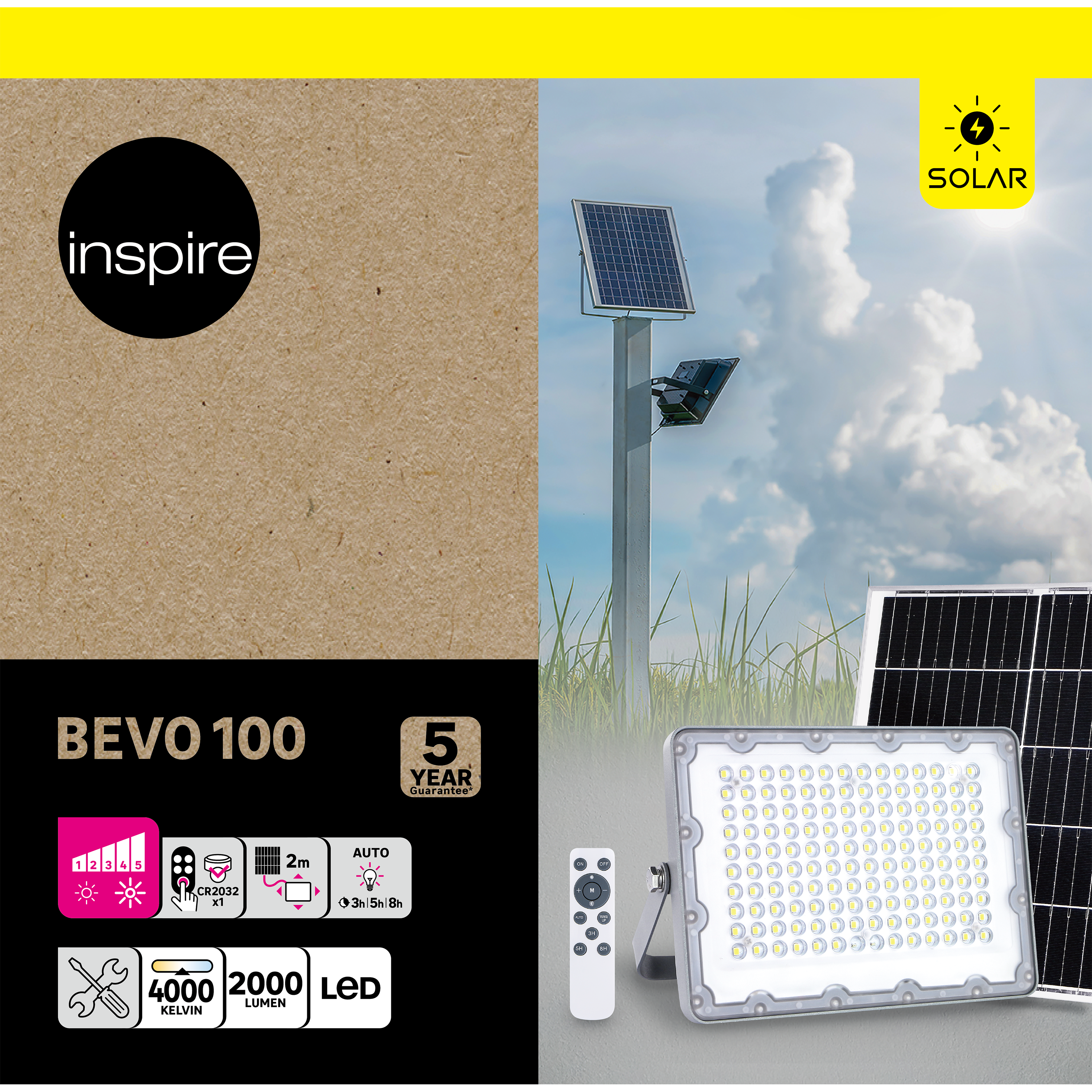 Proiettore solare BEVO 500 grigio IP65 2000 Lumen ad intensità regolabile INSPIRE - 11