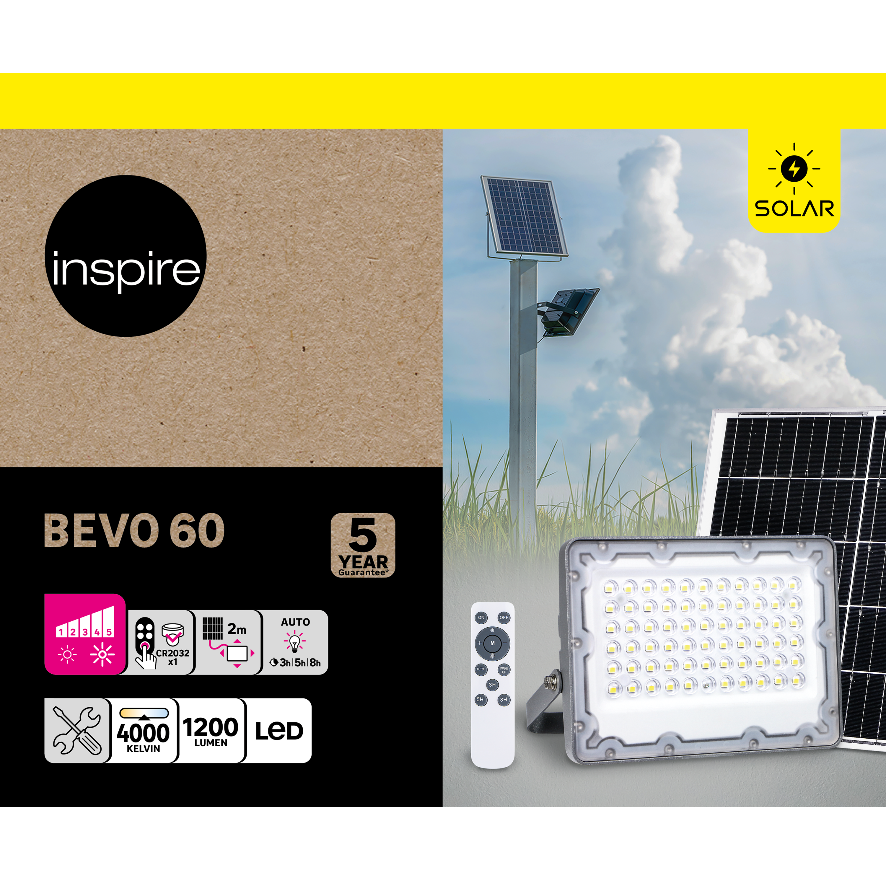 Proyector solar LED INSPIRE Bevo 500 1200 lm de aluminio IP65 con panel separado luz blanco neutro y sensor crepuscular - 5