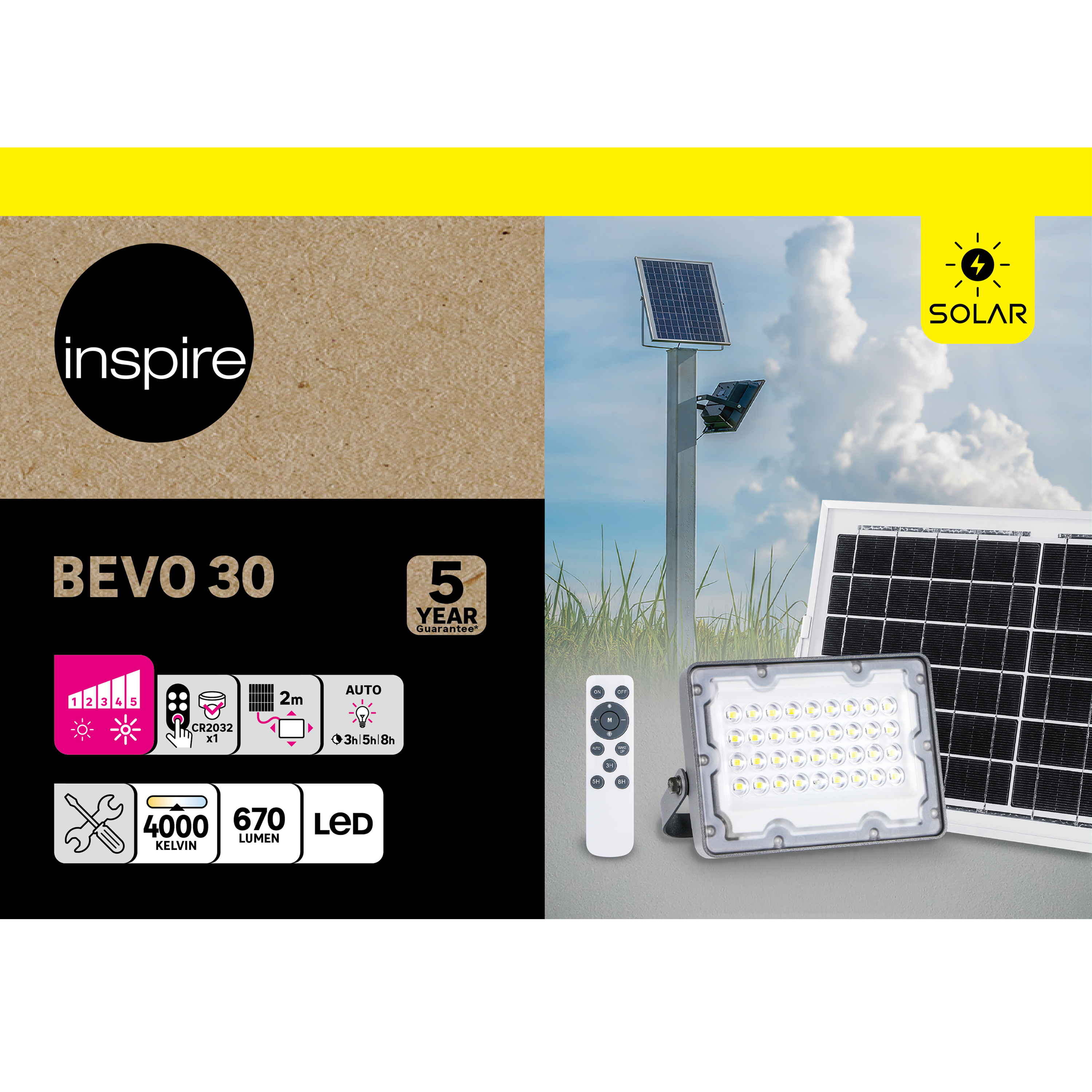 Proiettore solare Bevo grigio IP65 670 Lumen ad intensità regolabile INSPIRE - 9