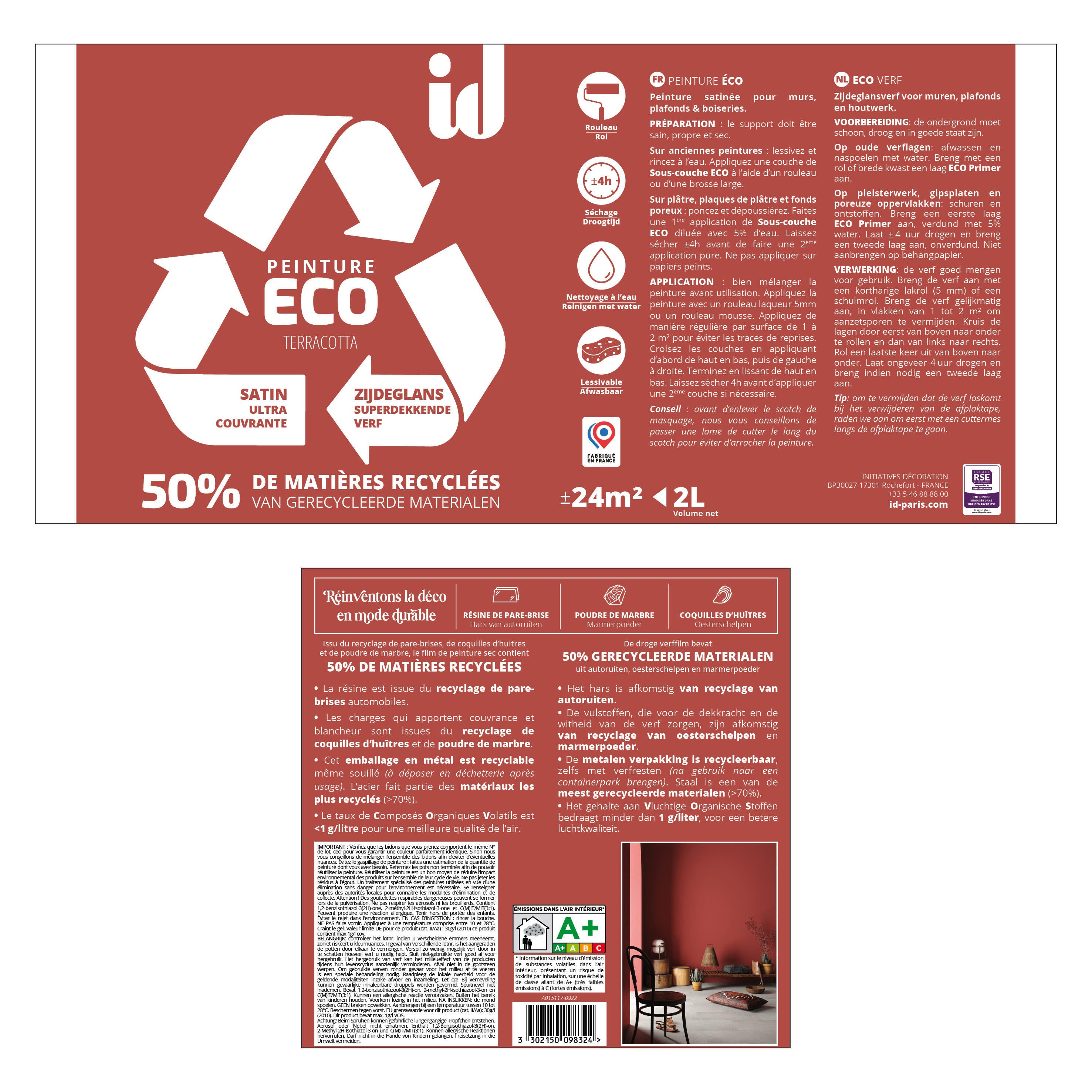 Peinture mur, plafond terracotta satin ID Eco 2L - 4