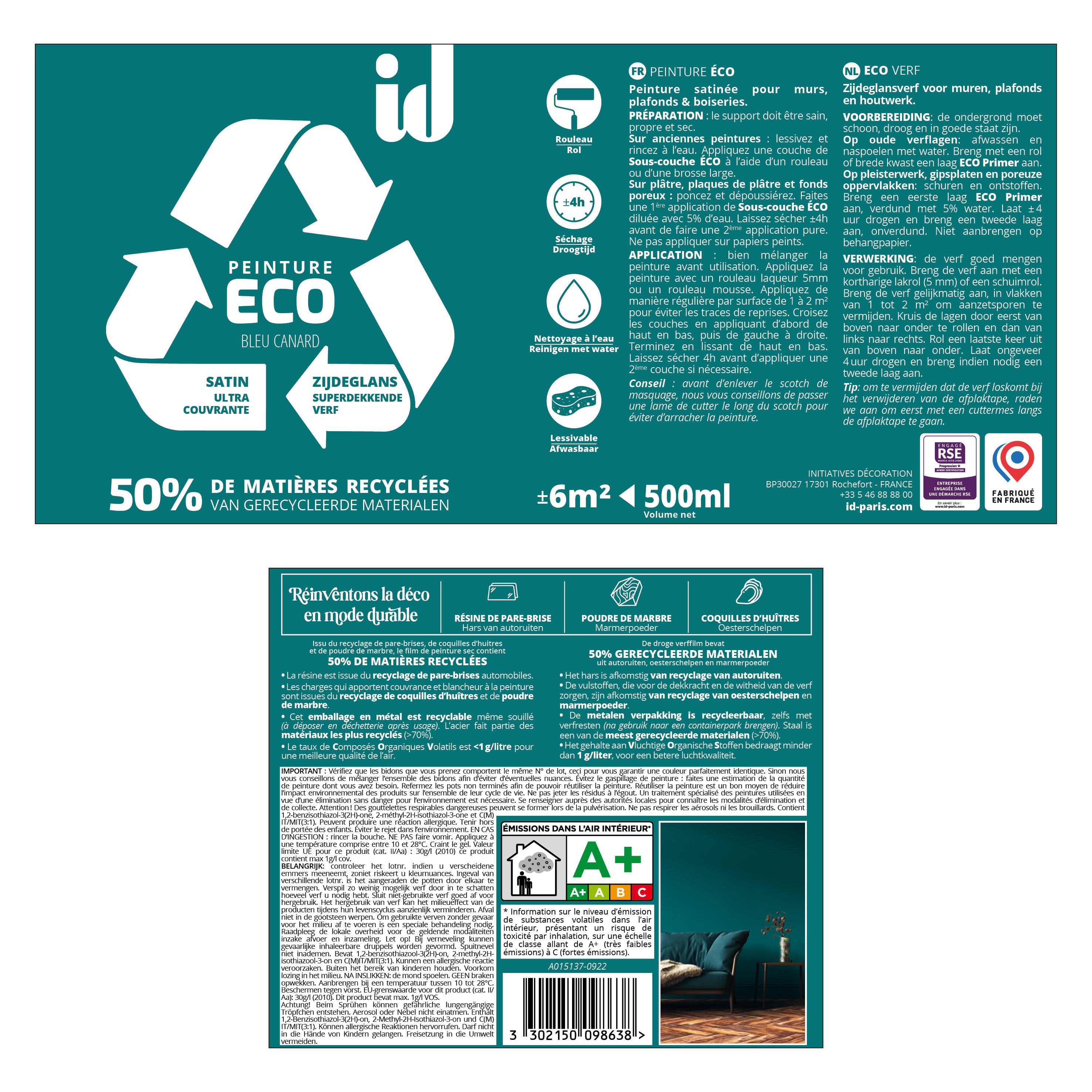 Peinture mur, plafond canard satin ID Eco 0.5L - 2