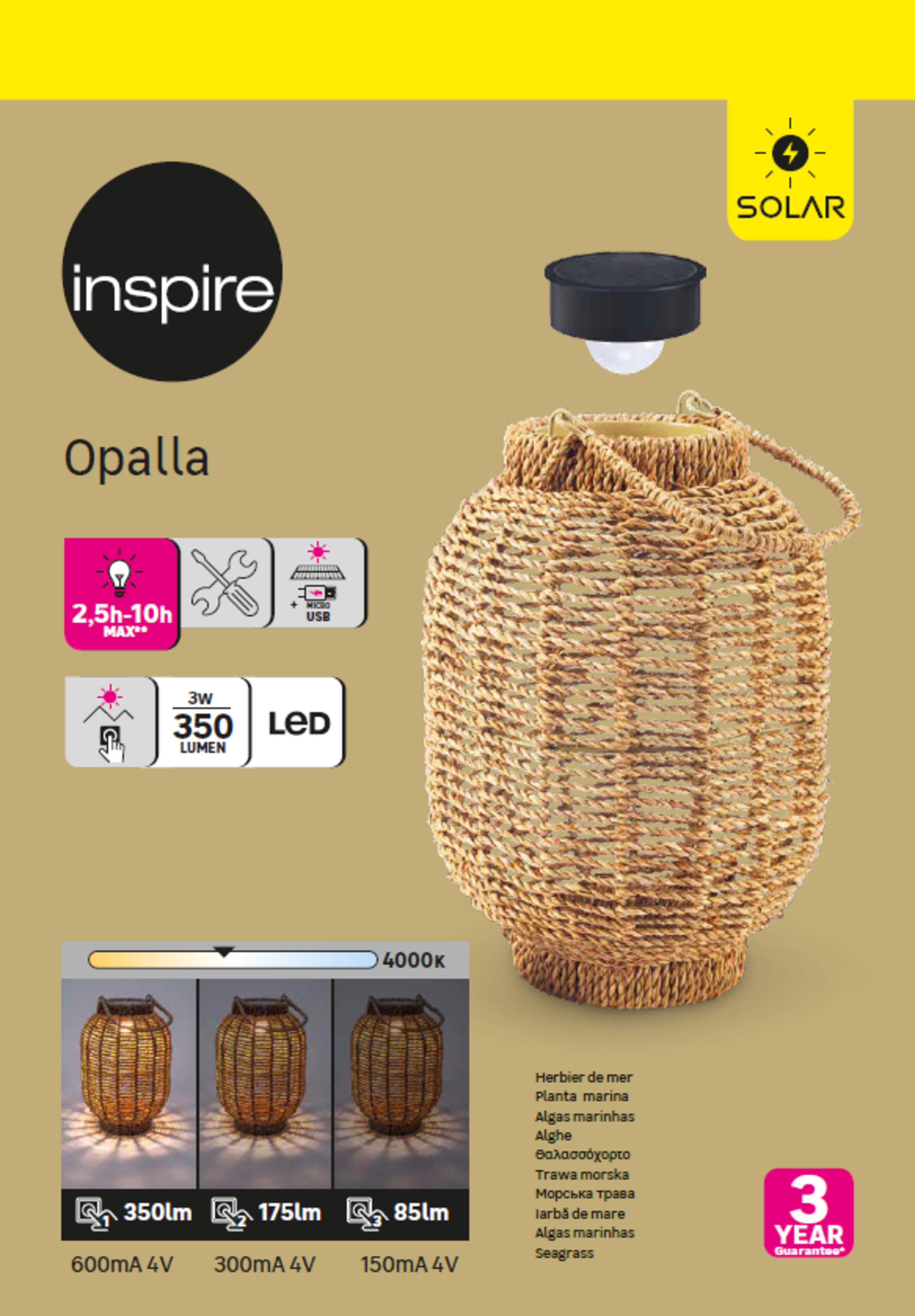 Lampada solare decorativa Opalla, in bambù, luce bianco naturaledimmerabile INSPIRE - 7
