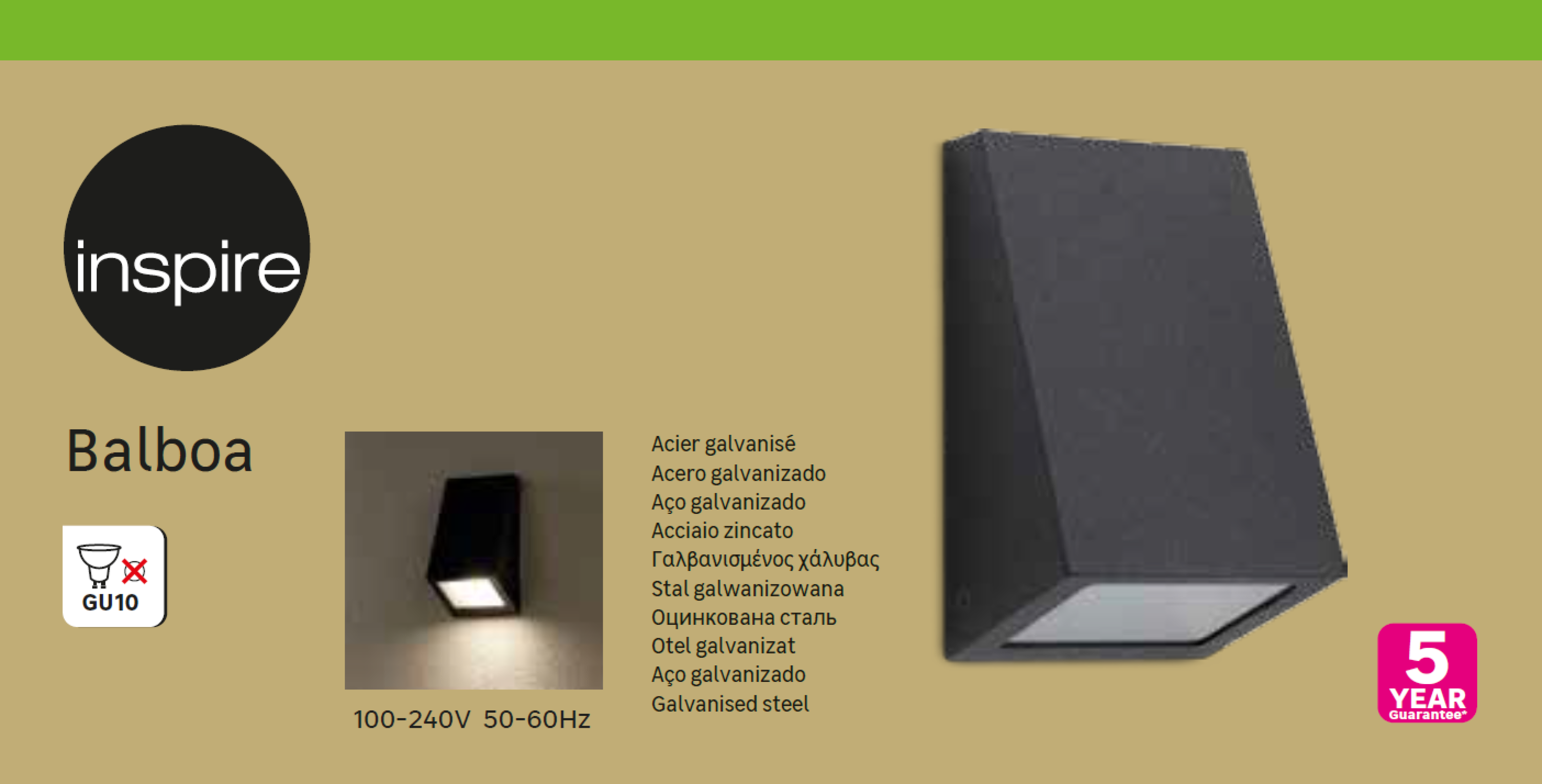 Candeeiro de parede sem lâmpada incluída de exterior Balboa GU10 1 luz preto Inspire - 9