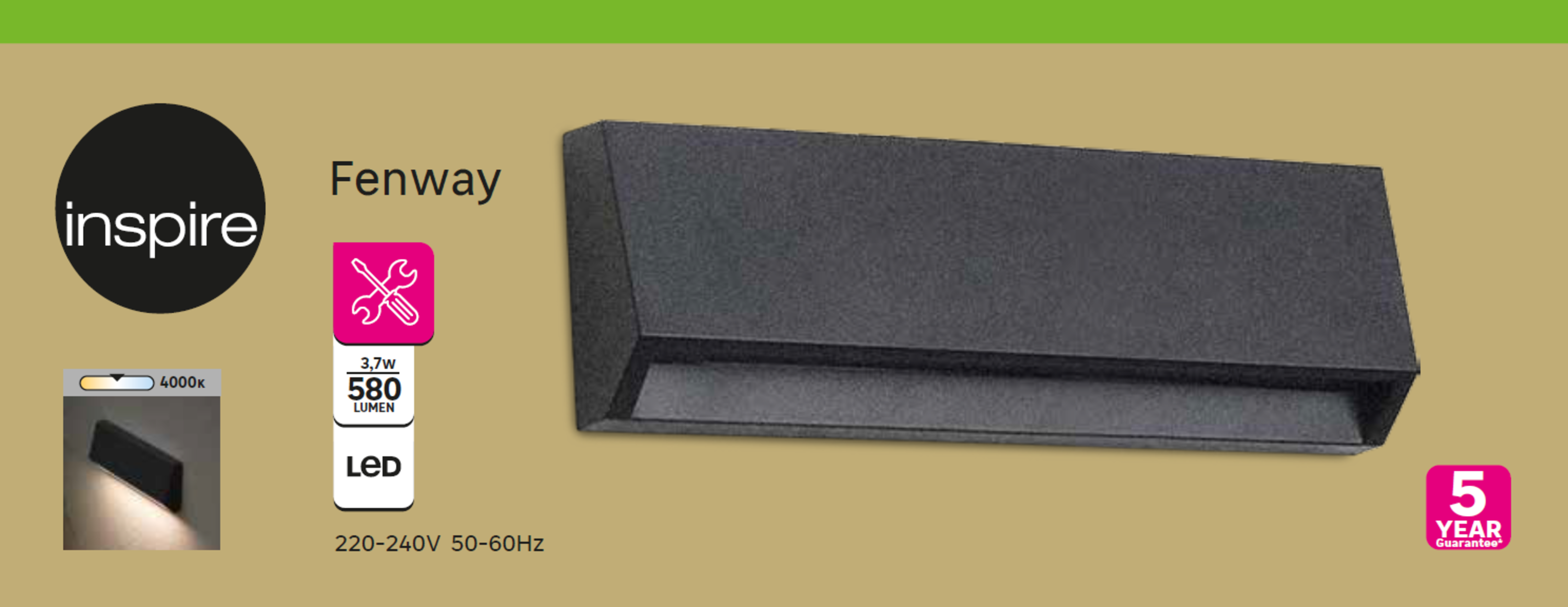 Candeeiro de parede exterior FenWay 420lm IP65 22cm preto Inspire - 9