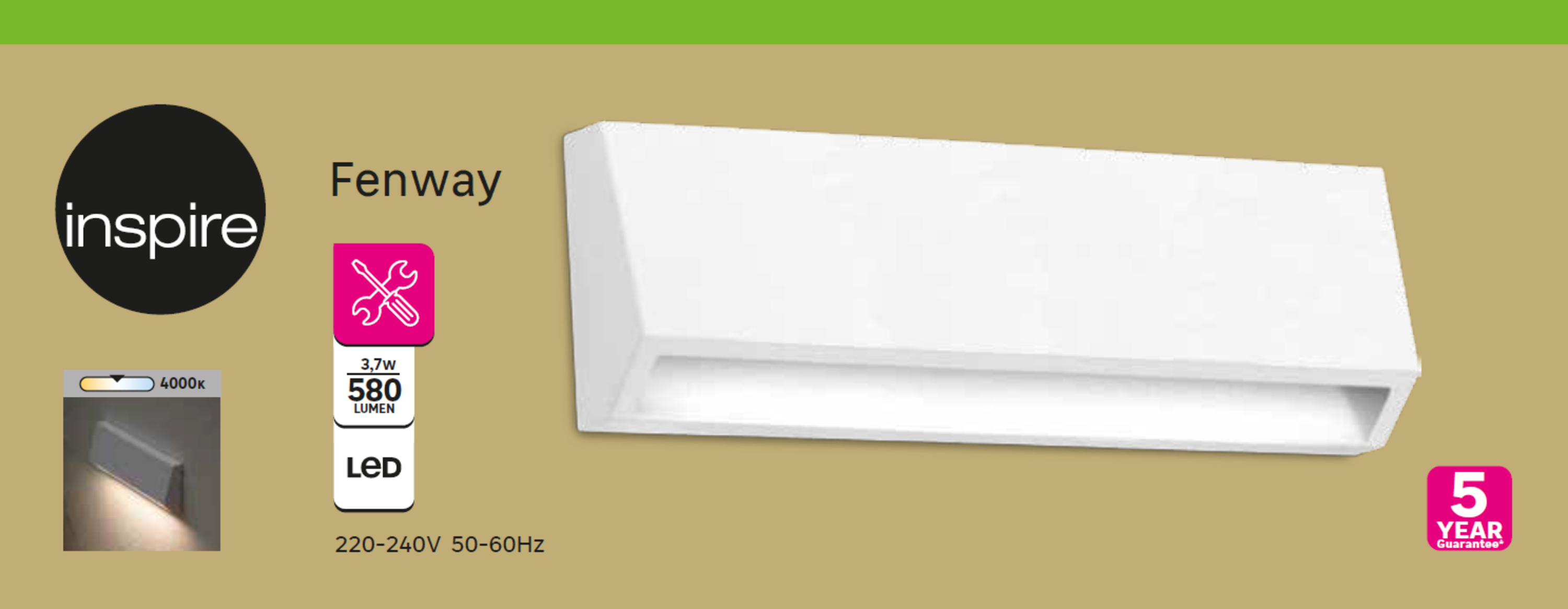 Candeeiro de parede exterior FenWay 420lm IP65 22cm branco Inspire - 9