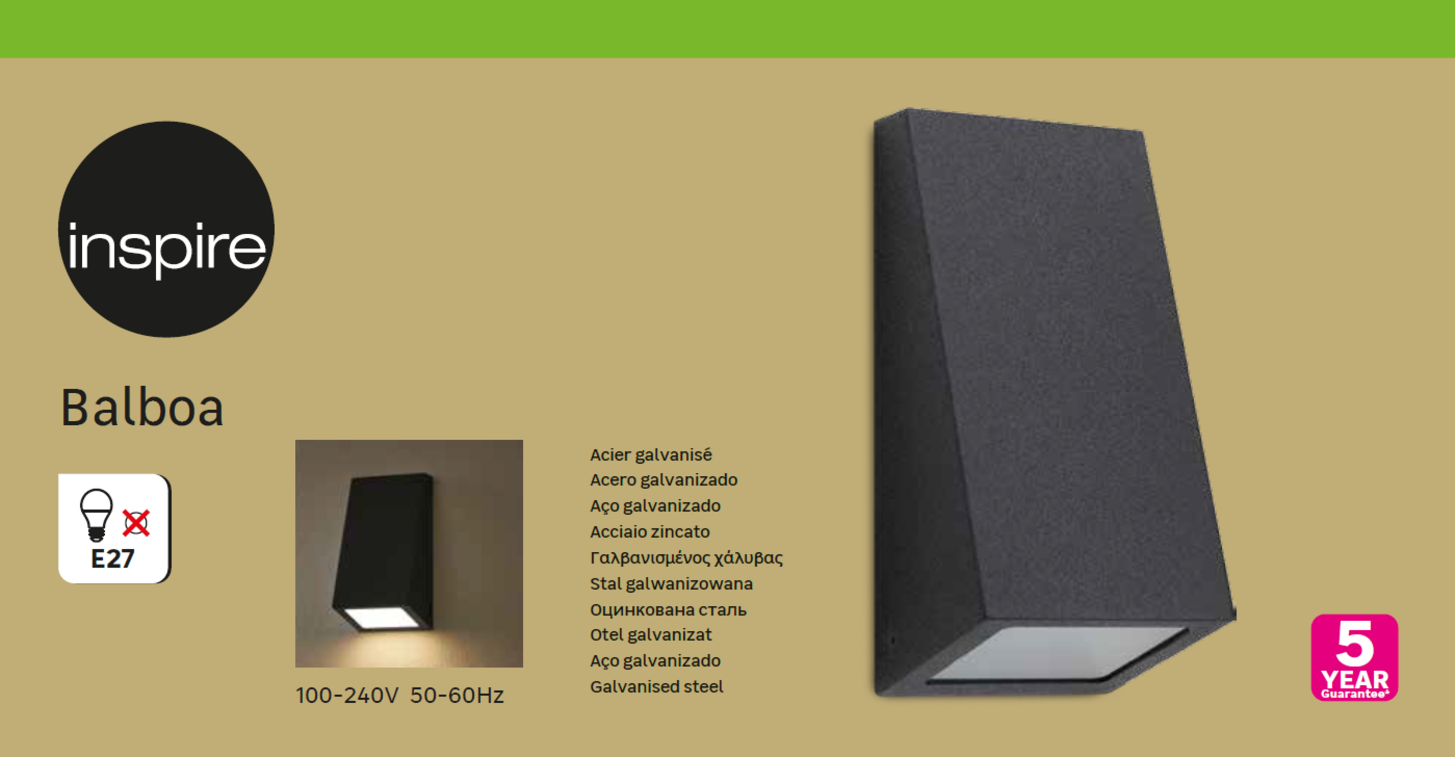 Candeeiro de parede exterior Balboa E27 IP44 24.9cm preto Inspire - 9