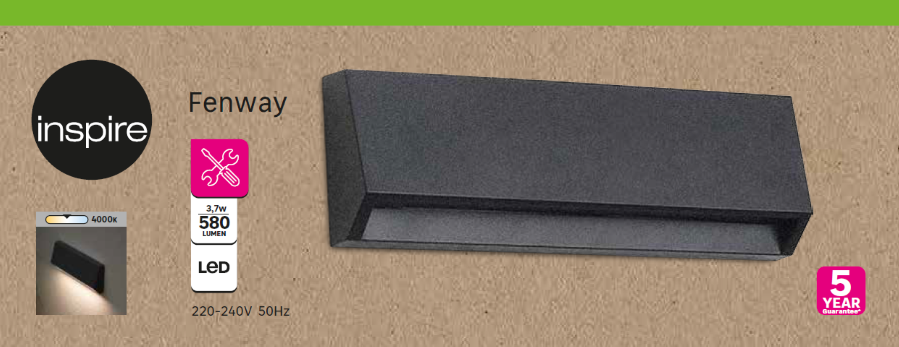 Candeeiro de parede exterior FenWay 420lm IP65 22cm preto Inspire - 8