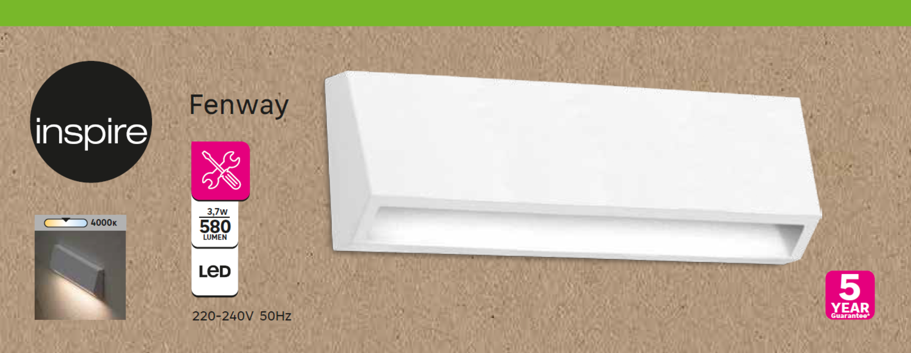 Candeeiro de parede exterior FenWay 420lm IP65 22cm branco Inspire - 8