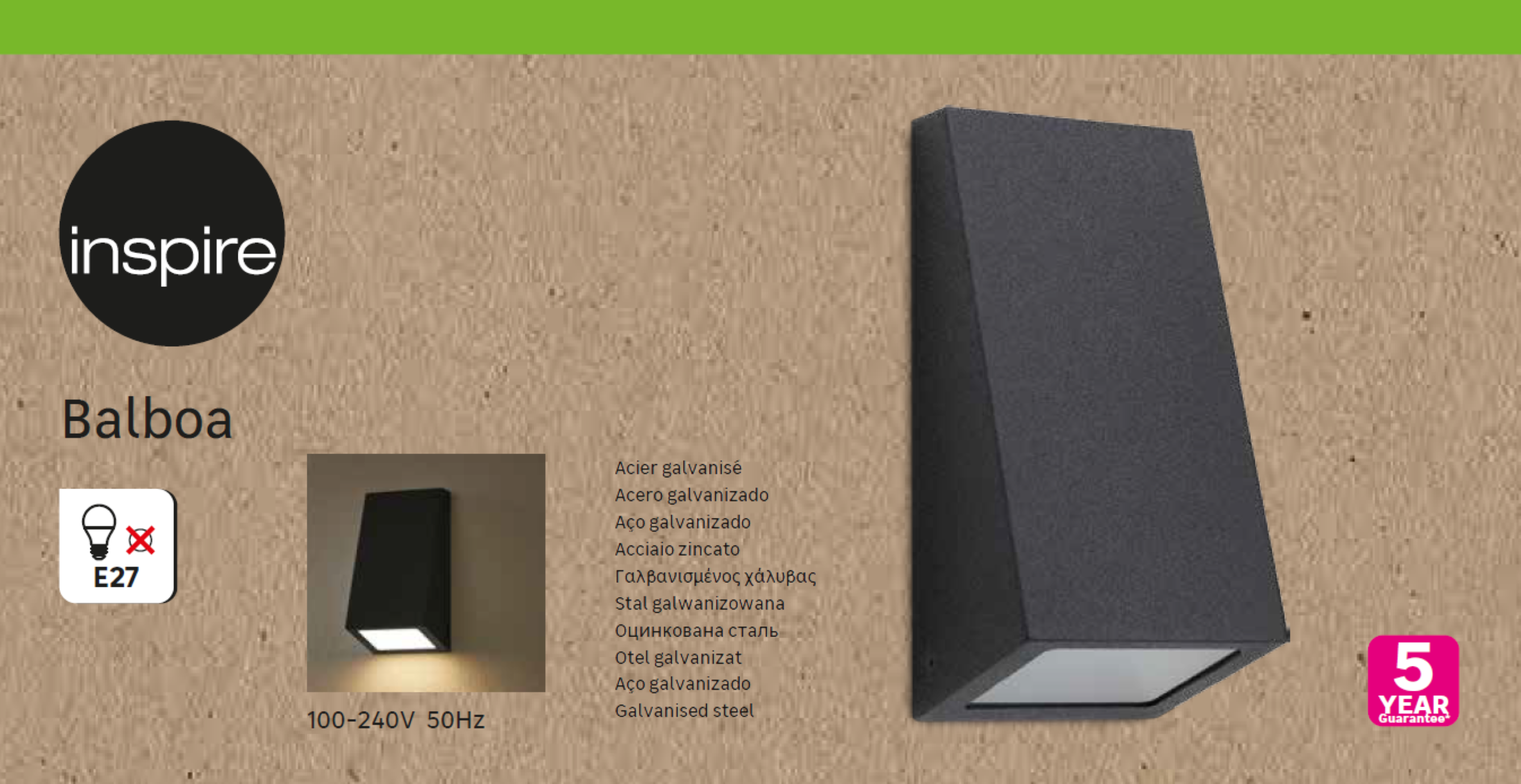 Candeeiro de parede exterior Balboa E27 IP44 24.9cm preto Inspire - 8