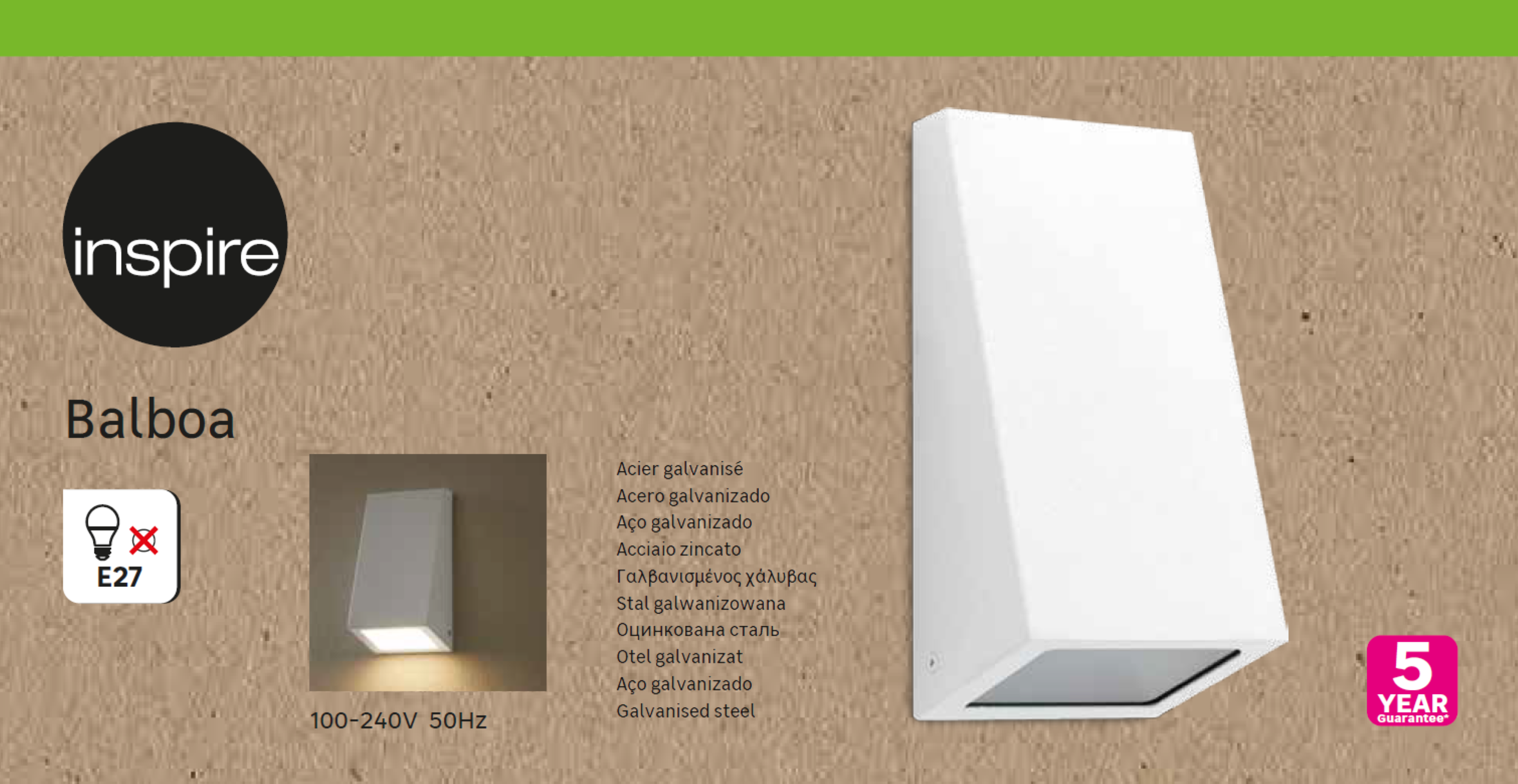 Aplique de pared exterior blanco 1 luz E27 de aluminio Inspire Balboa IP44 - 10