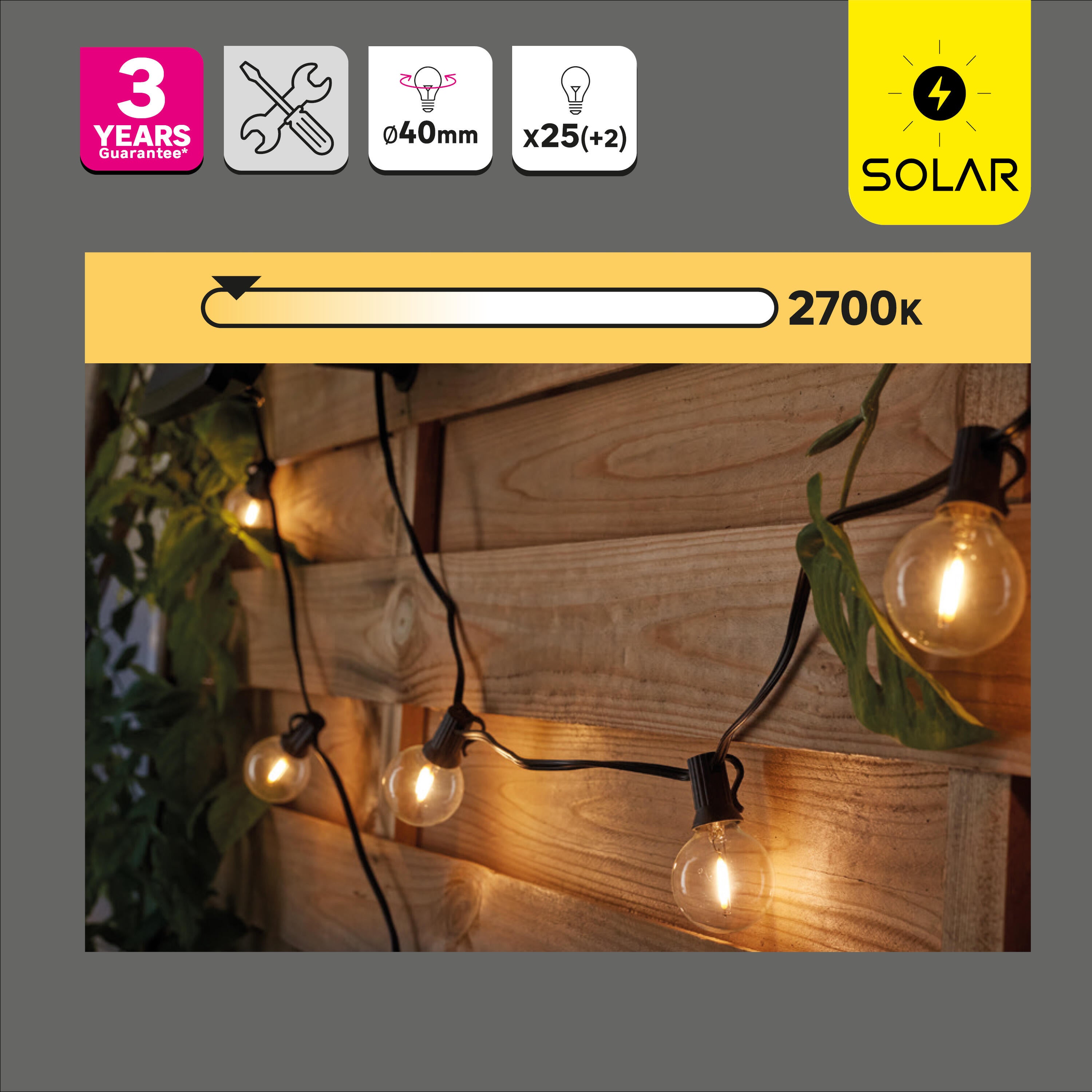 Guirlande solaire et rechargeable 8 mètres 25 ampoules blanc chaud Elao INSPIRE - 13