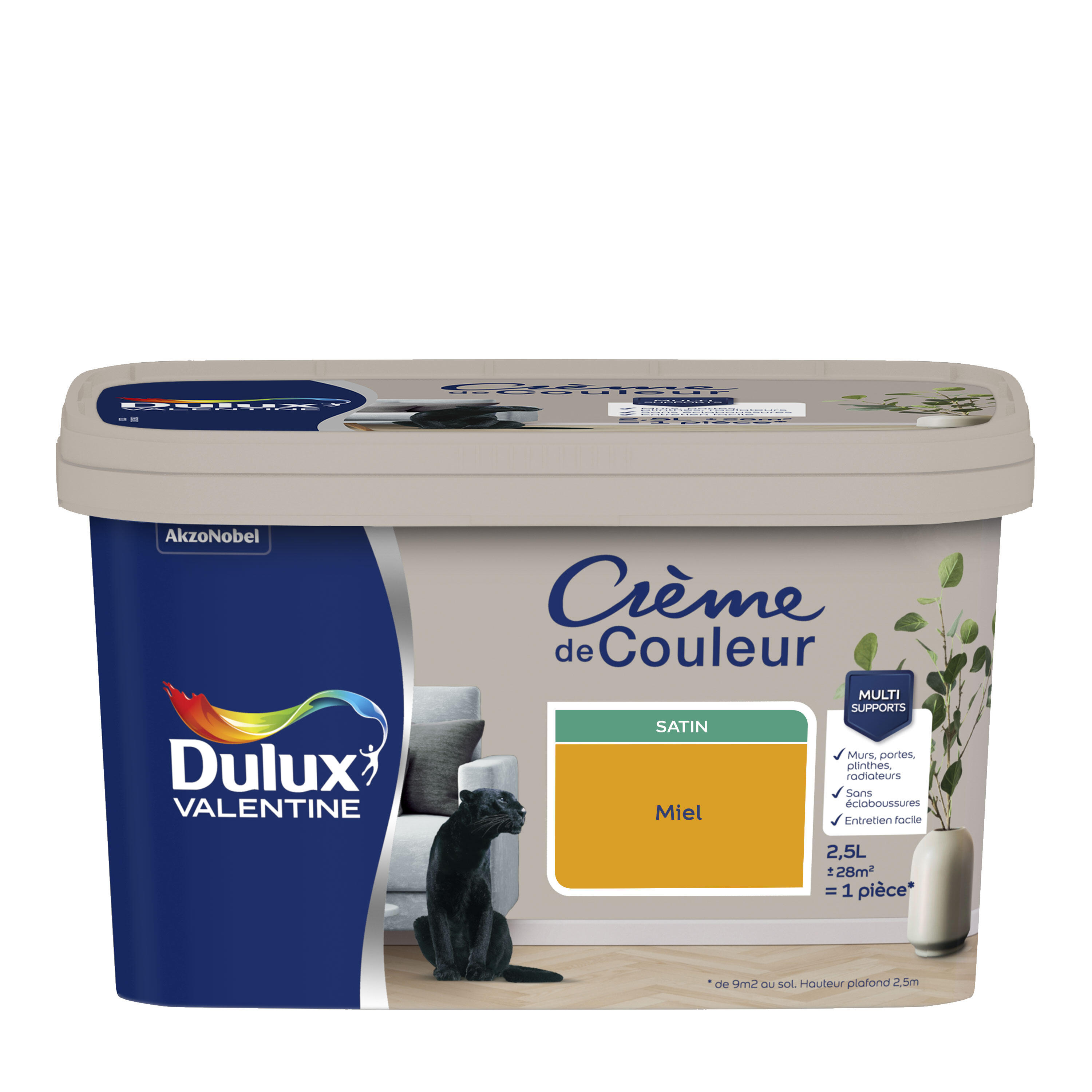 Peinture mur, boiserie miel satin DULUX VALENTINE Crème de couleur 2.5L - 5