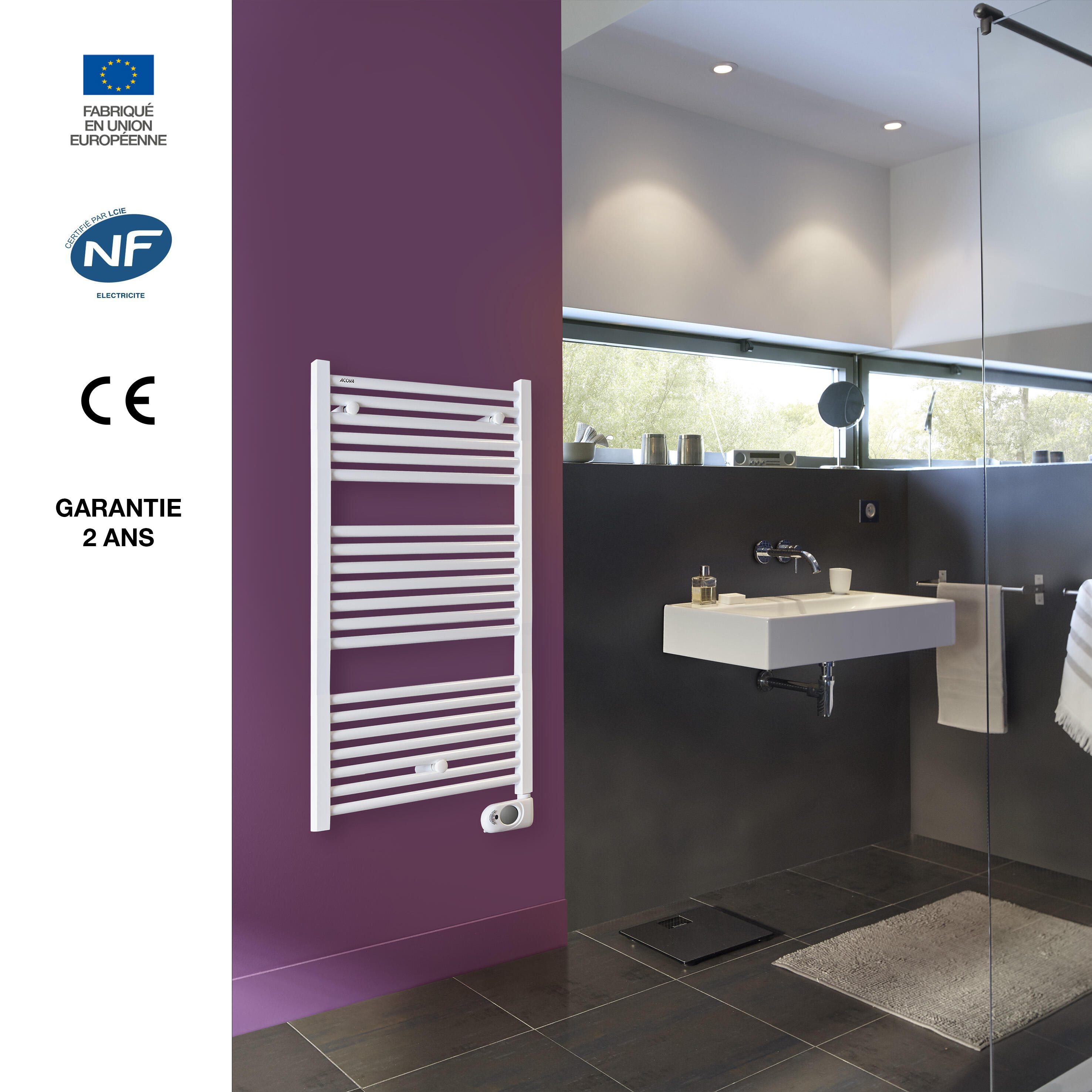 Sèche-serviettes électrique à inertie fluide ACOVA 500W, H96.8 x l50 cm Tweed bl - 9