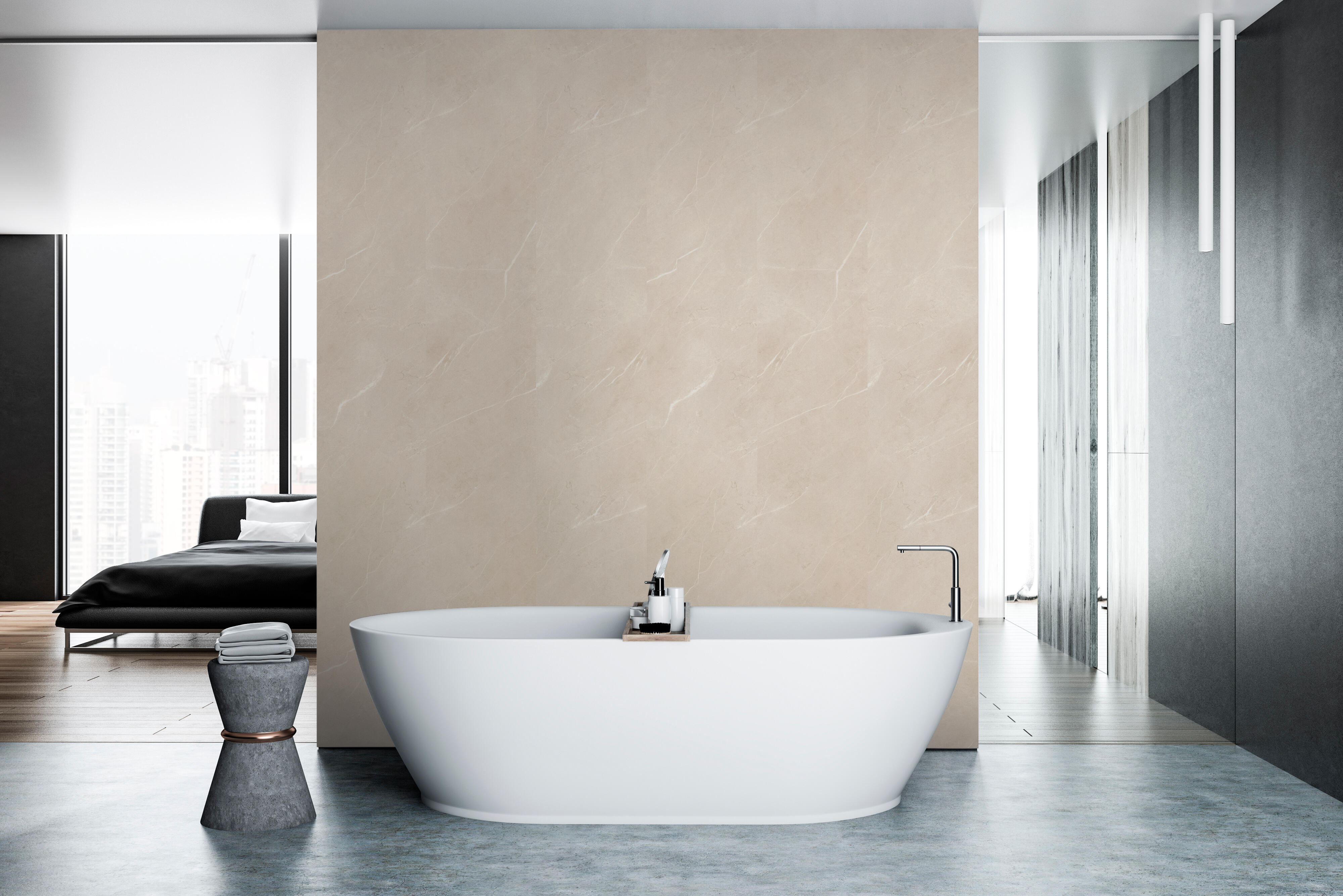 Lot de 2 panneaux douche PVC XL beige Salina DUMAWALL, L.260 x l.90cm, Ep.5mm - 5