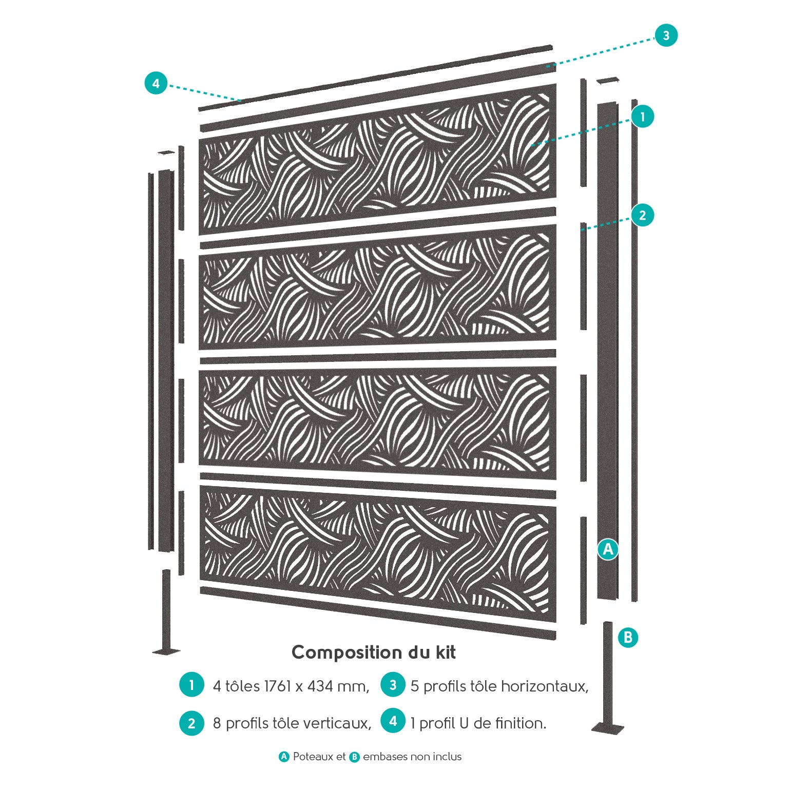 Kit palissade Klos up! gris sablé 2900S, décor PALM l.177 x H.181 cm - 3