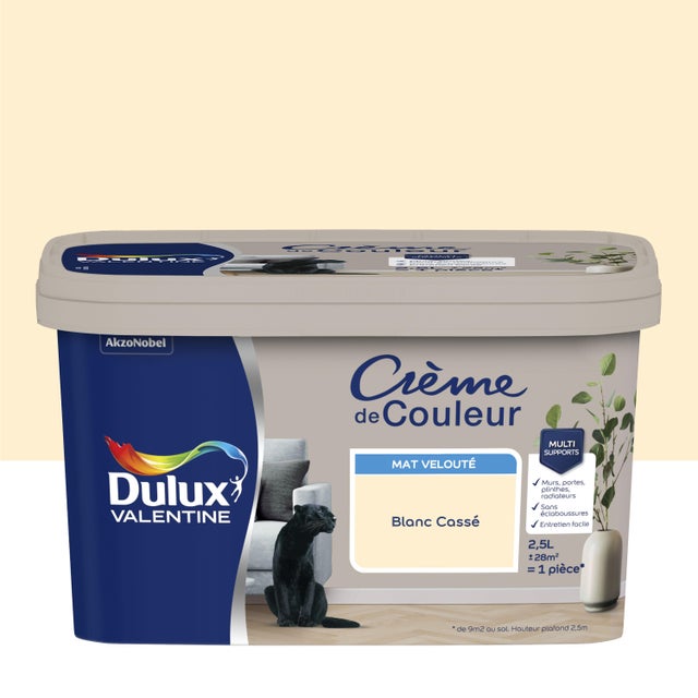 Peinture mur, boiserie blanc cassé mat DULUX VALENTINE Crème de couleur 2.5L
