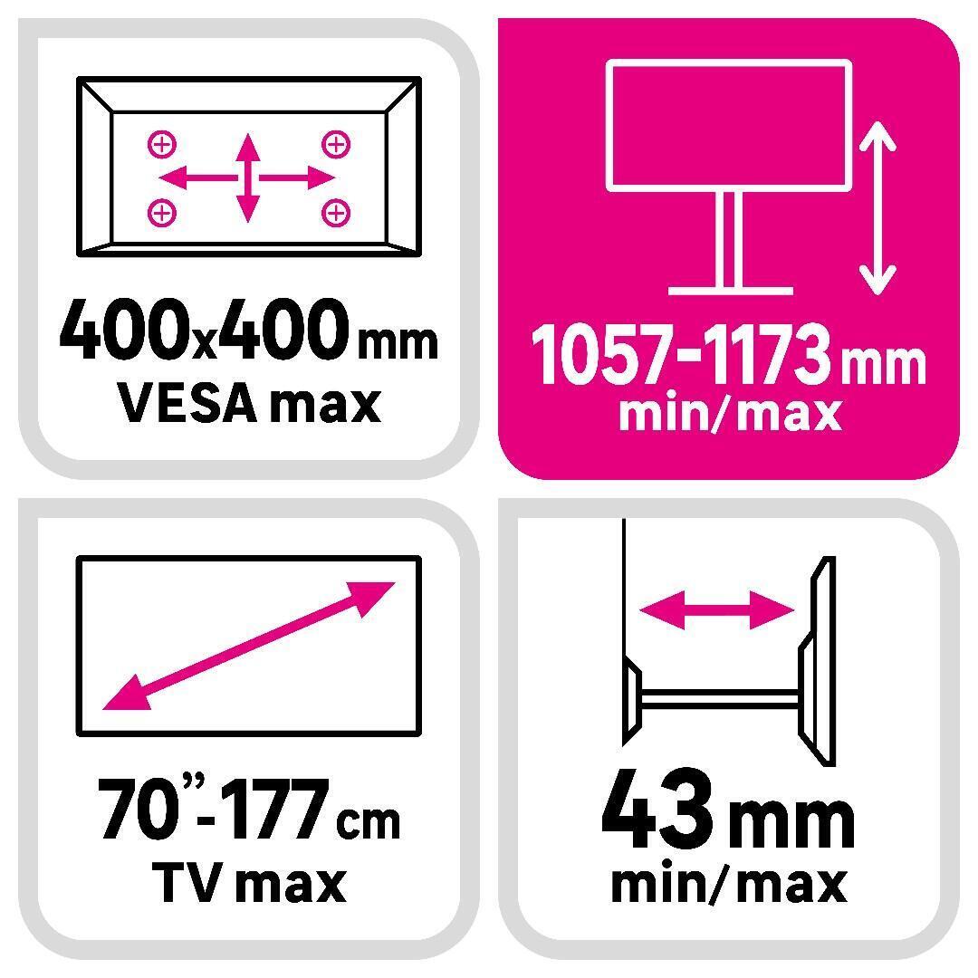 Support mural TV sur pied inclinable 70'max, charge maximale 40 kg, LEXMAN - 6