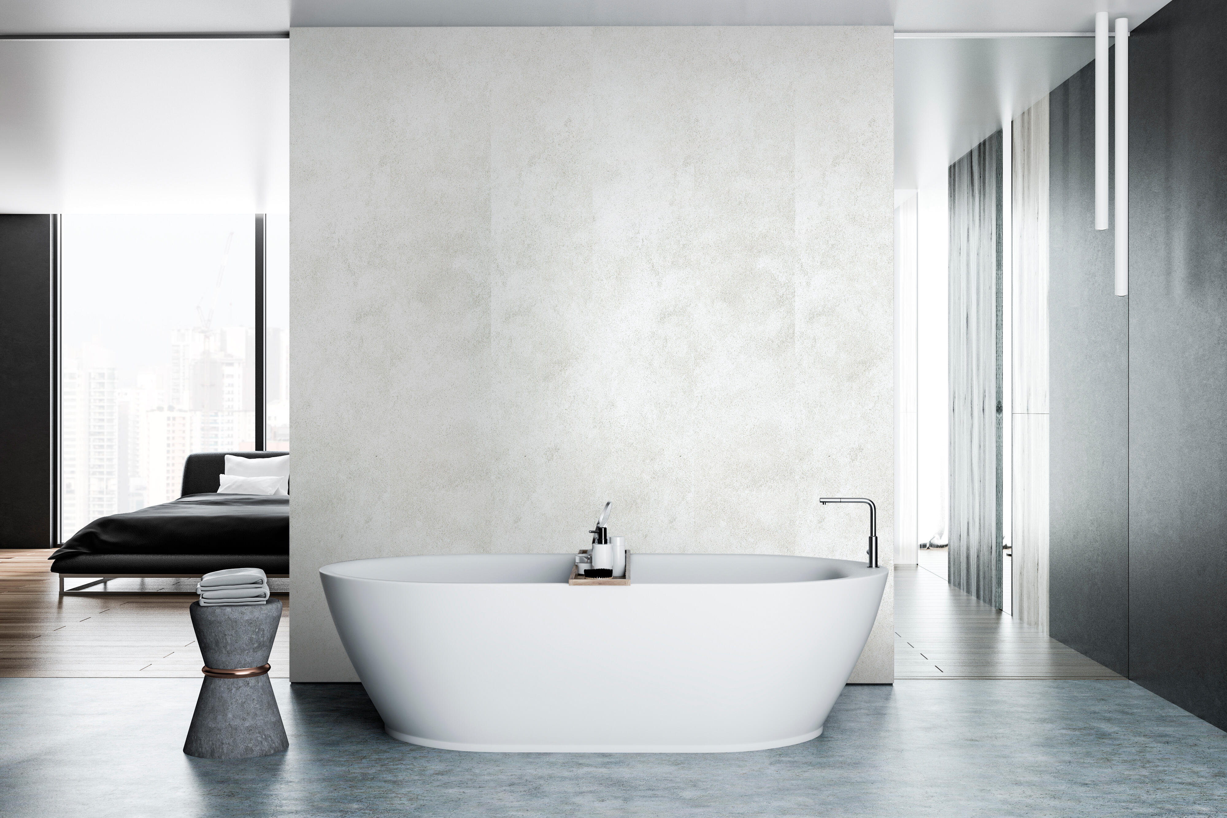 Lot de 2 panneaux douche PVC XL gris Cloudy DUMAWALL, L.260 x l.40 cm, Ep.5 mm - 3