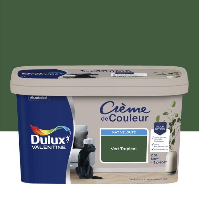 Peinture mur, boiserie vert tropical mat DULUX VALENTINE Crème de couleur 2.5L