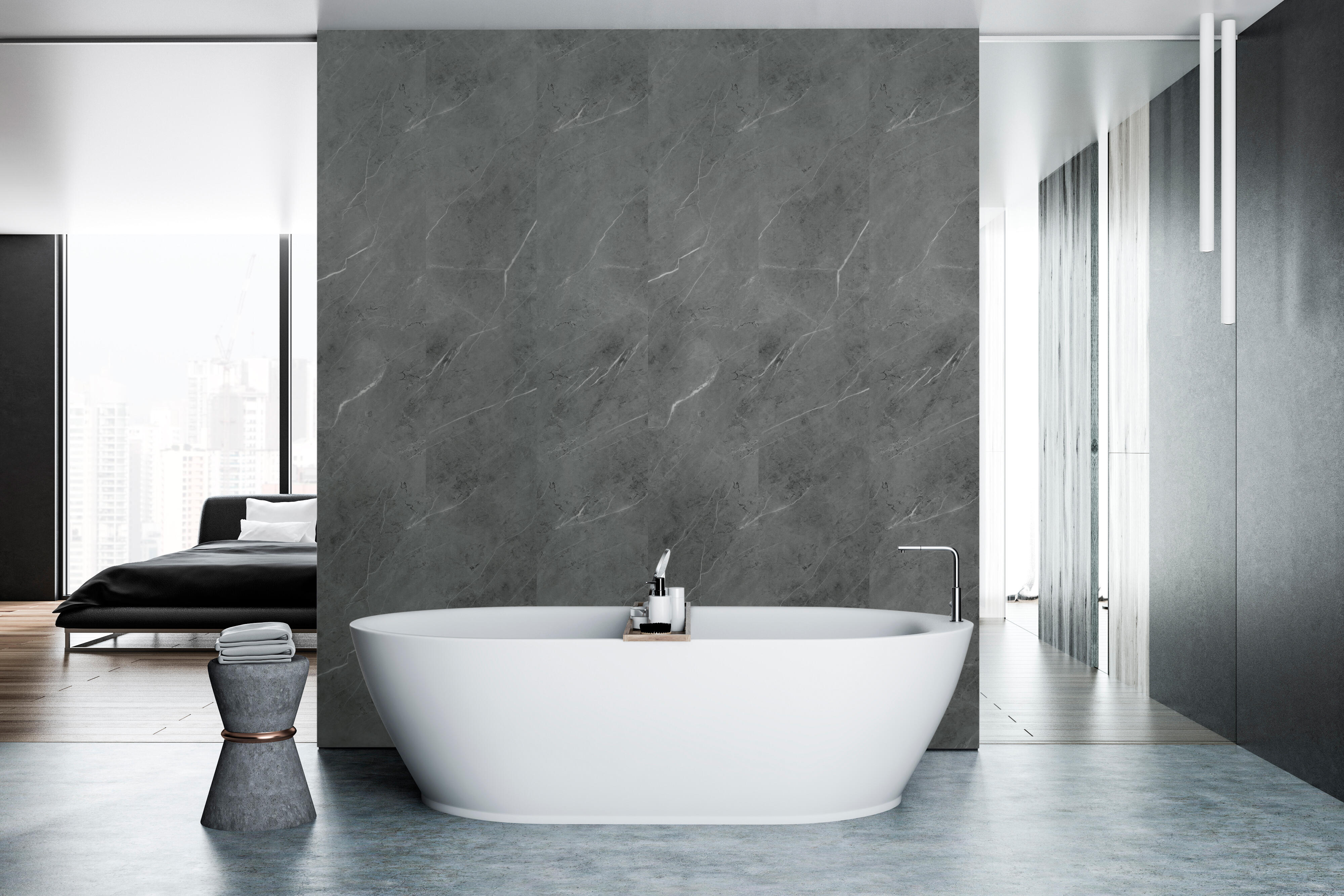 Lot de 2 panneaux douche PVC XL gris Sardinia DUMAWALL, L.260 x l.90 cm,Ep.5 mm - 2