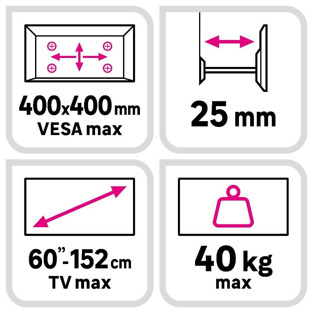 Support mural TV fixe 60'max, charge maximale 40 kg, LEXMAN - 5