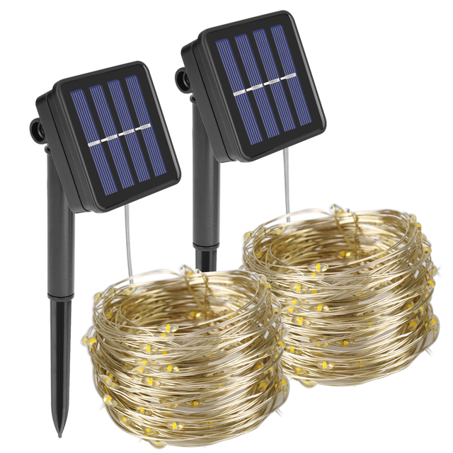 Guirnalda solar exterior LED 200 luces 6.7 m blanco cálido con sensor crepuscular INSPIRE Ublo IP44 y 8h aprox. con carga llena