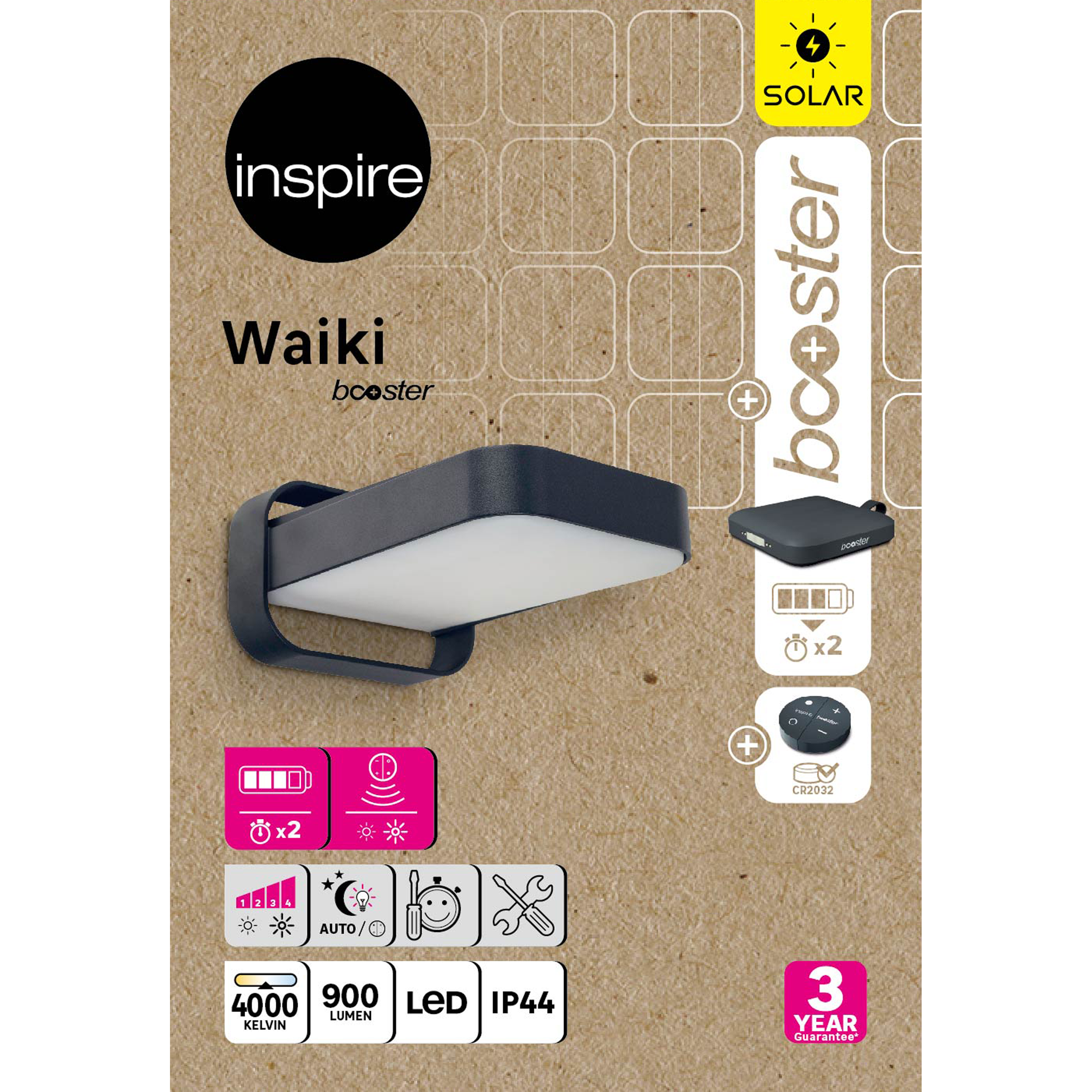 Candeeiro de parede exterior solar Waiki 900lm ip44 metal Inspire - 14