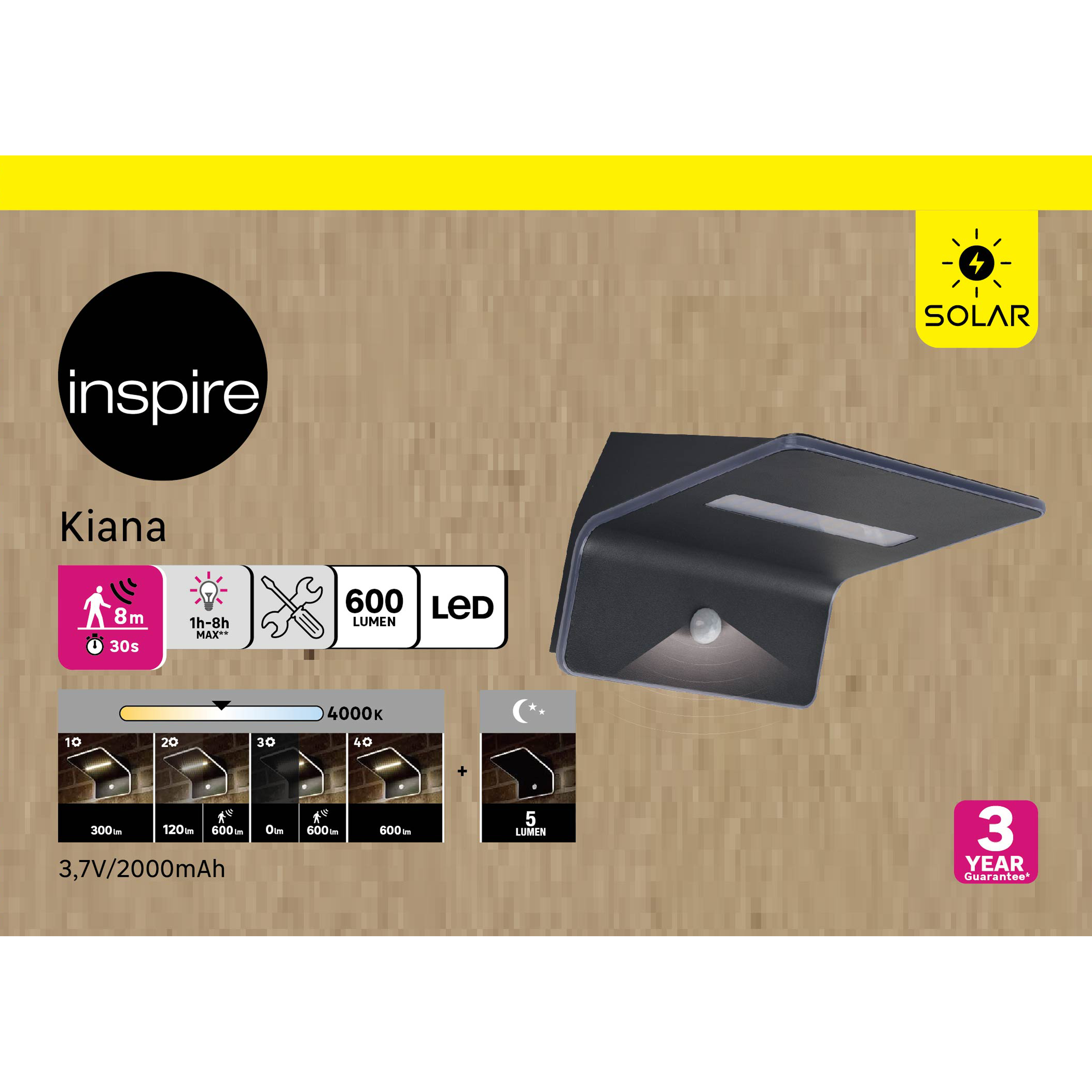 Candeeiro de parede solar exterior LED INSPIRE KIANA 600LM IP44 CINZA - 4