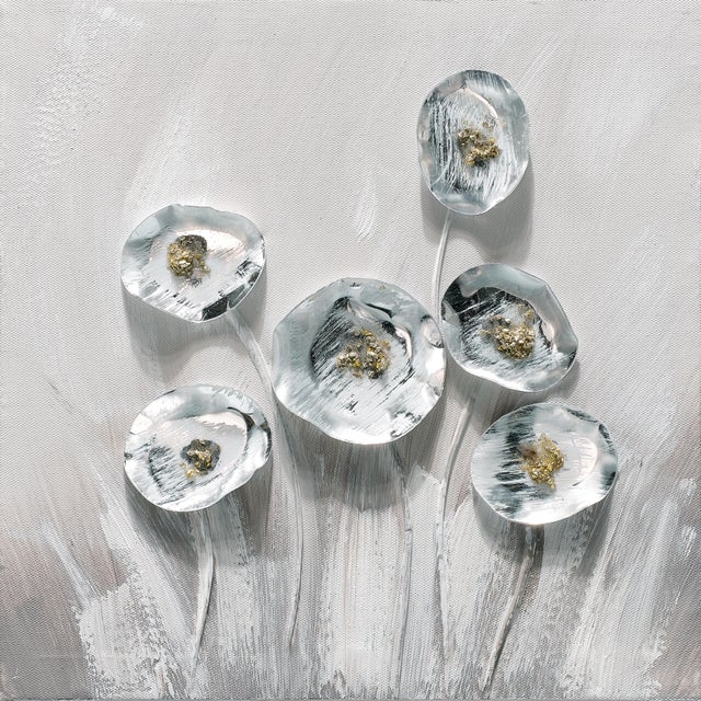Dipinto su tela Fiori, grigio 30 x 30 cm