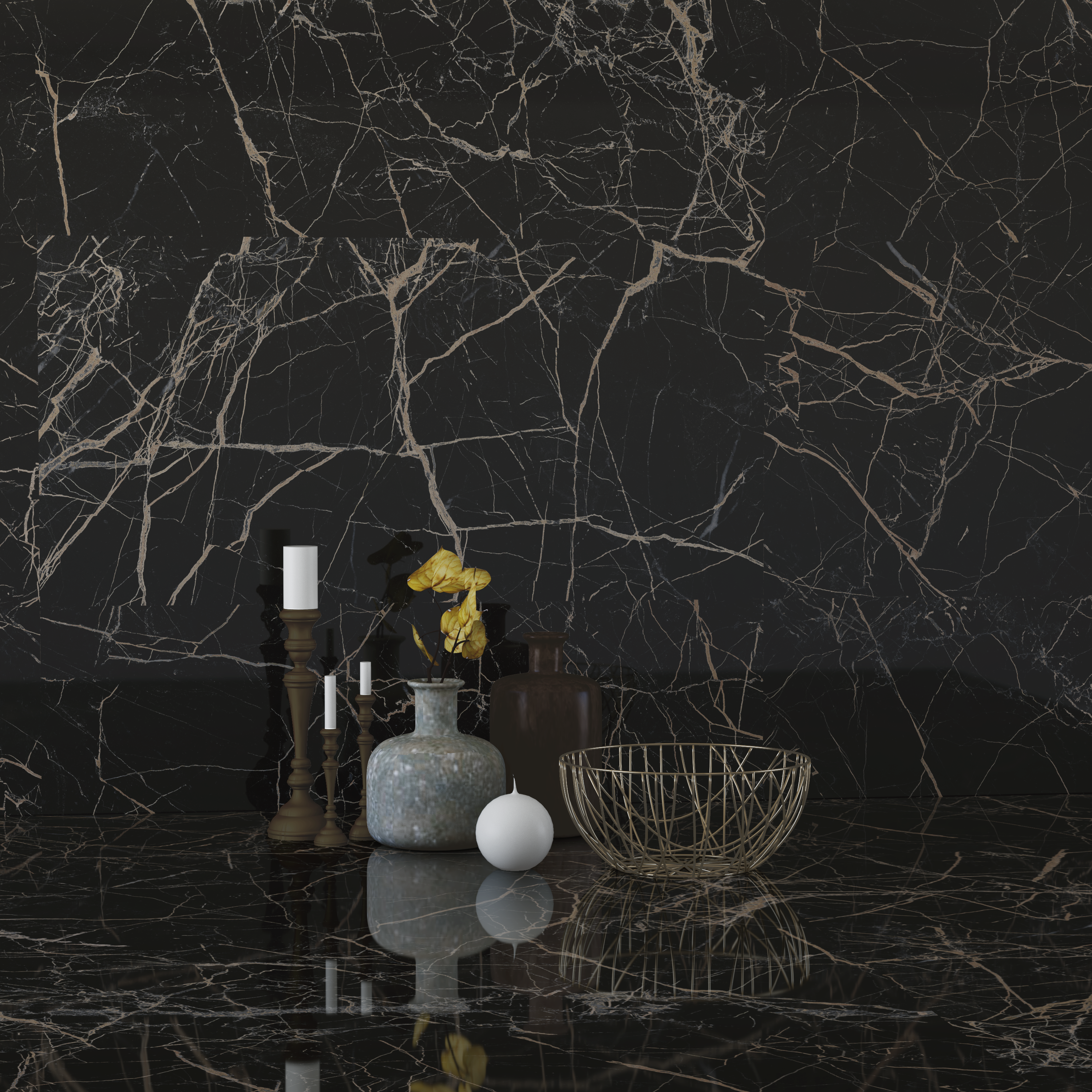 Revestimento cerâmico preto polido 60x120 cm Artens Blush - 8