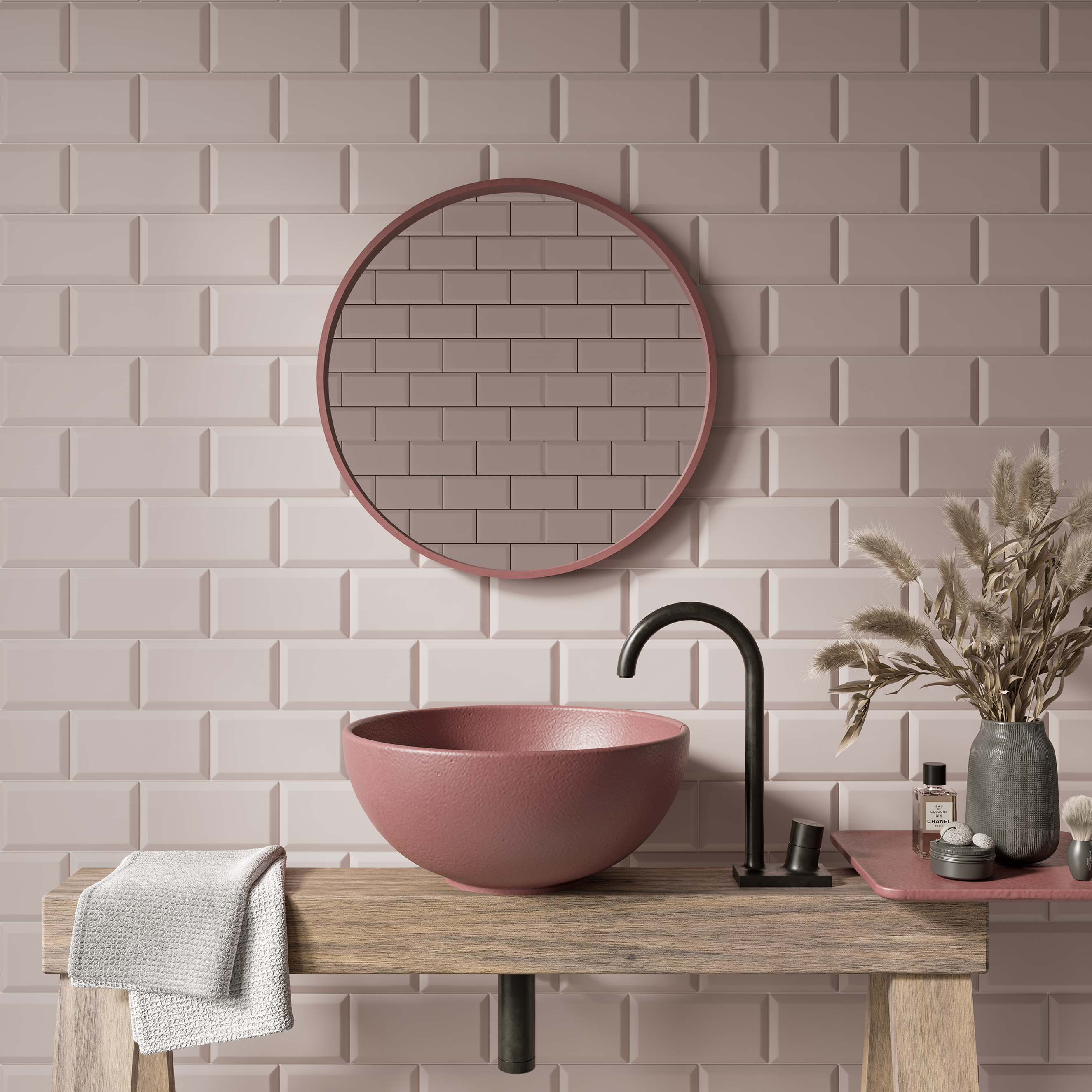 Azulejo cerámico metro efecto rosa mate 10x20 cm artens